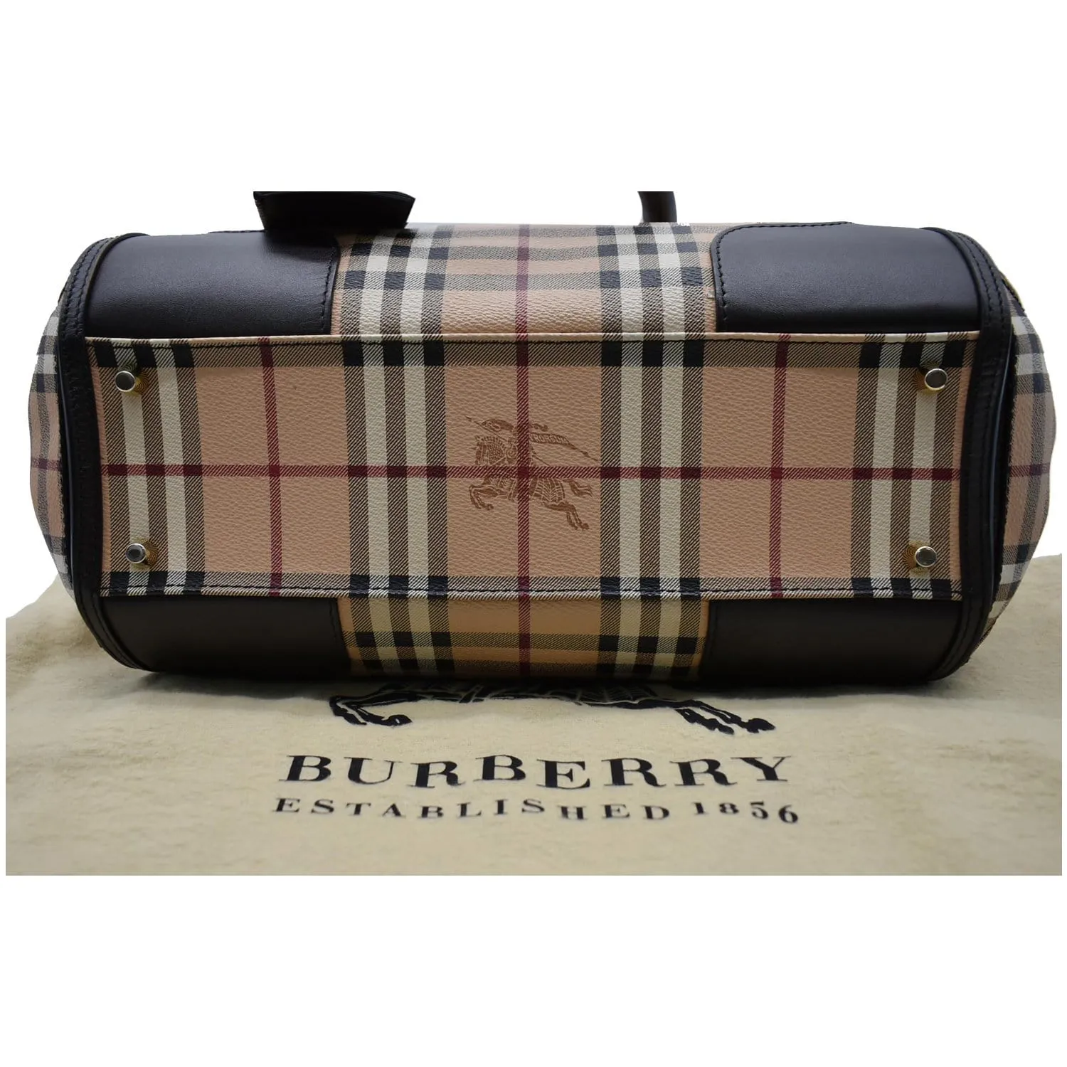 BURBERRY Gladstone Haymarket Check Leather Tote Shoulder Bag Chocolate