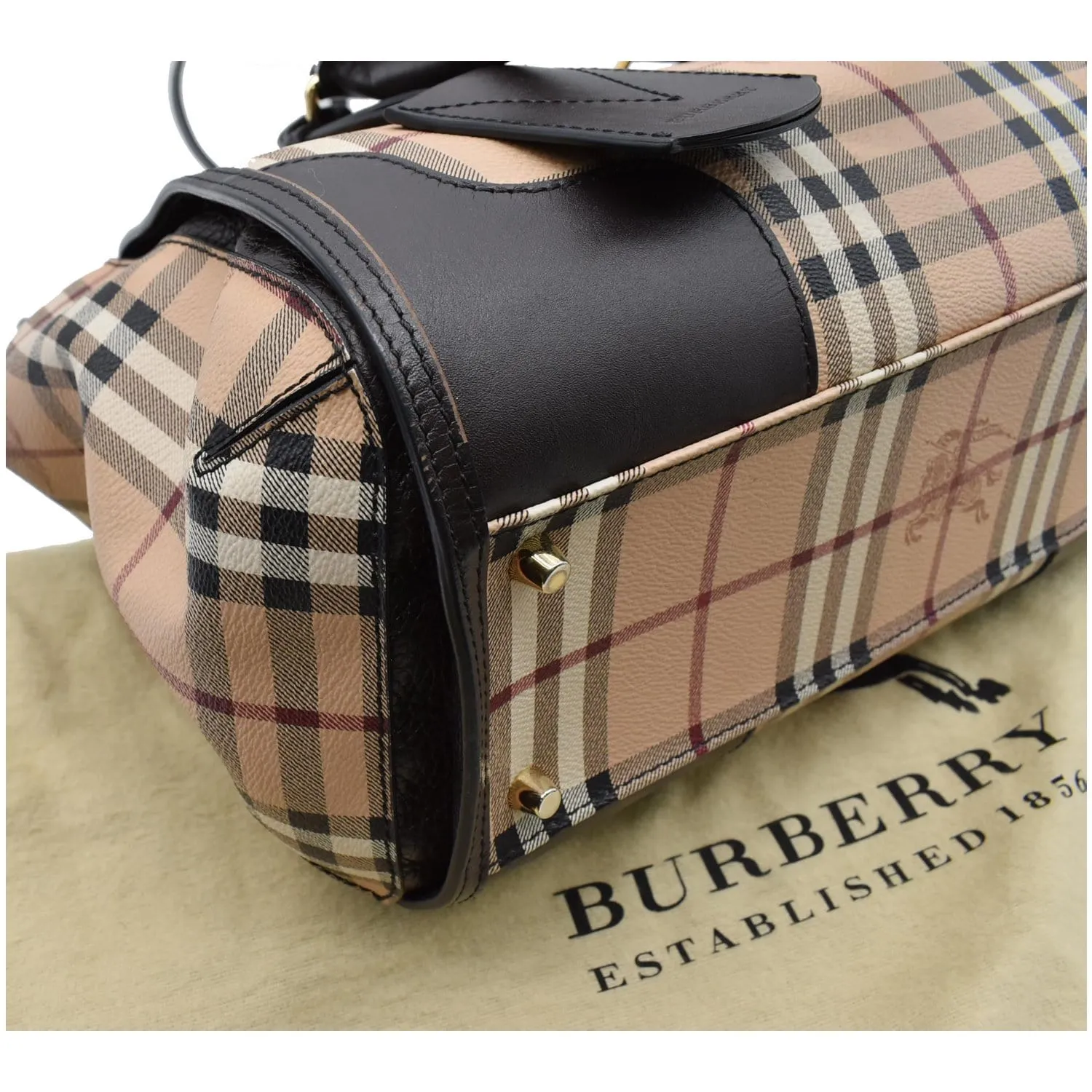 BURBERRY Gladstone Haymarket Check Leather Tote Shoulder Bag Chocolate
