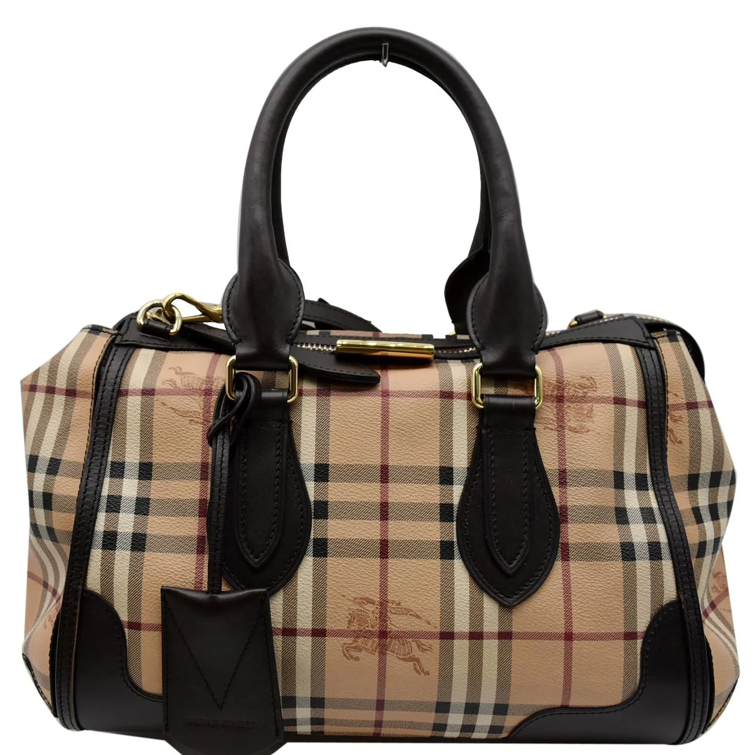 BURBERRY Gladstone Haymarket Check Leather Tote Shoulder Bag Chocolate