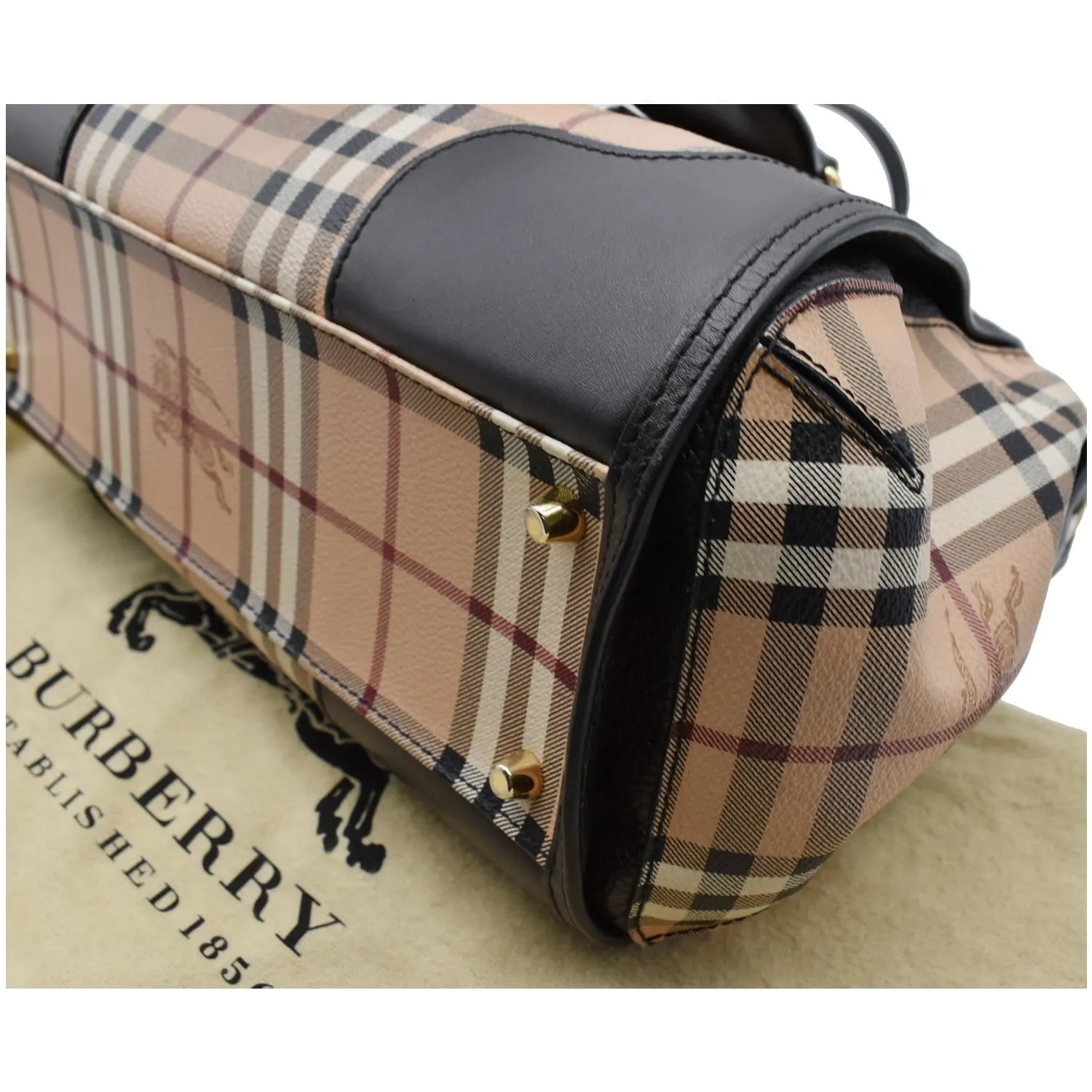 BURBERRY Gladstone Haymarket Check Leather Tote Shoulder Bag Chocolate