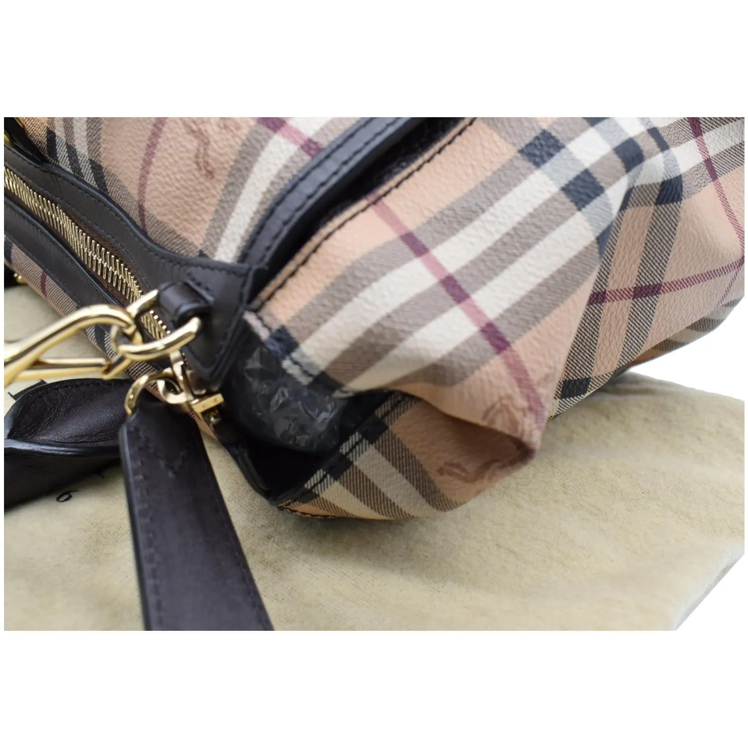 BURBERRY Gladstone Haymarket Check Leather Tote Shoulder Bag Chocolate