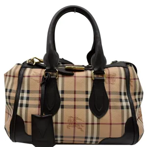BURBERRY Gladstone Haymarket Check Leather Tote Shoulder Bag Chocolate