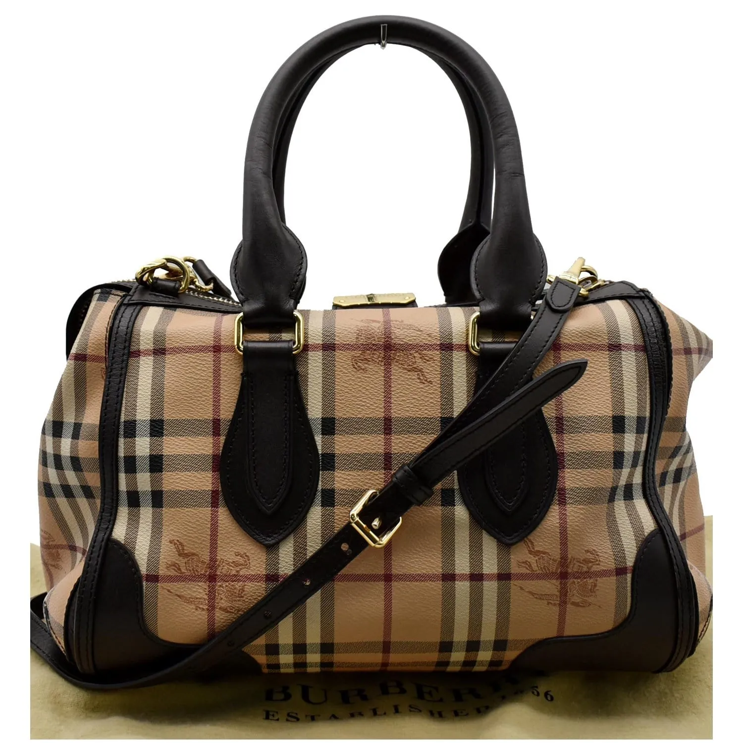 BURBERRY Gladstone Haymarket Check Leather Tote Shoulder Bag Chocolate