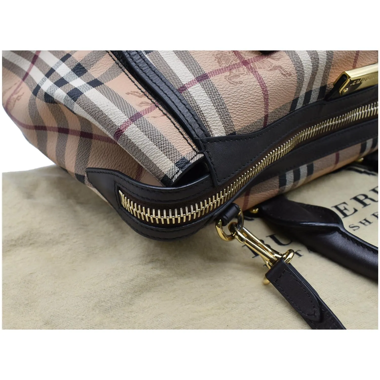 BURBERRY Gladstone Haymarket Check Leather Tote Shoulder Bag Chocolate