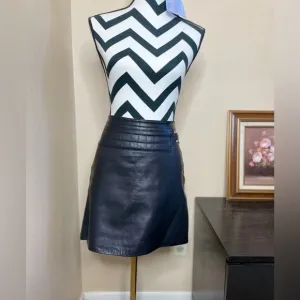 Cache soft calfskin moto leather mini skirt black size 4
