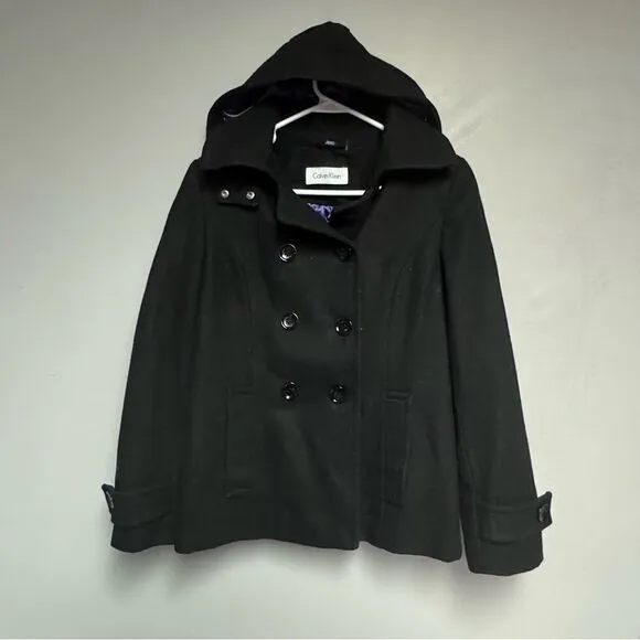 Calvin Klein Black Wool Peacoat Womens size Medium M jacket pea coat