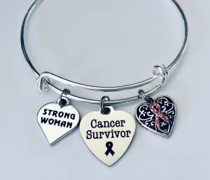 Cancer Survivor Strong Woman Pink Awareness Heart Expandable Silver Charm Bracelet Adjustable Bangle Gift Breast Cancer