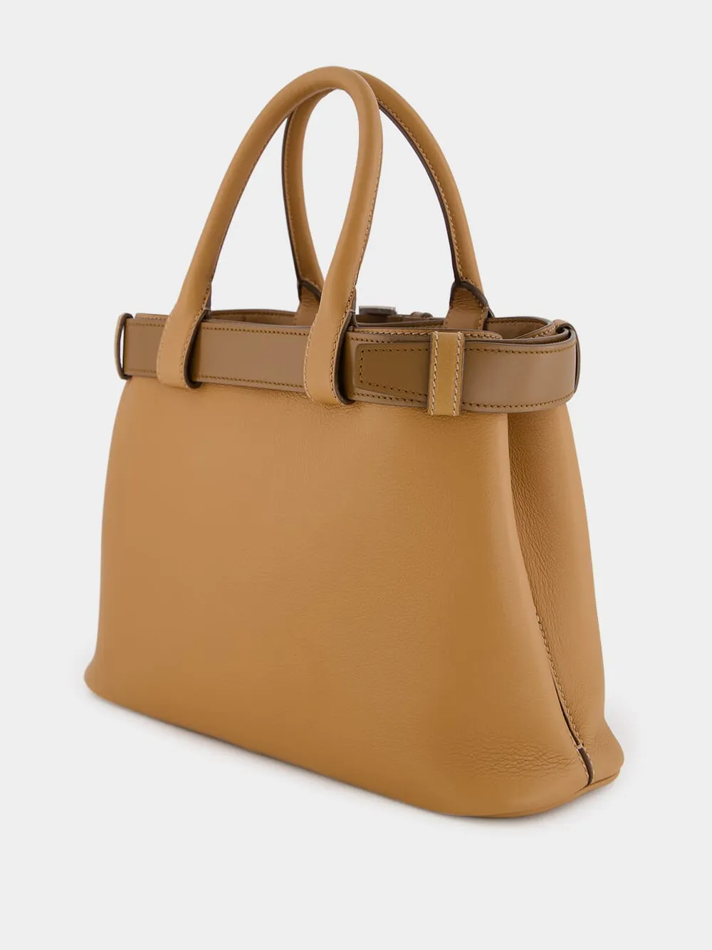 Caramel Buckle Medium Leather Handbag