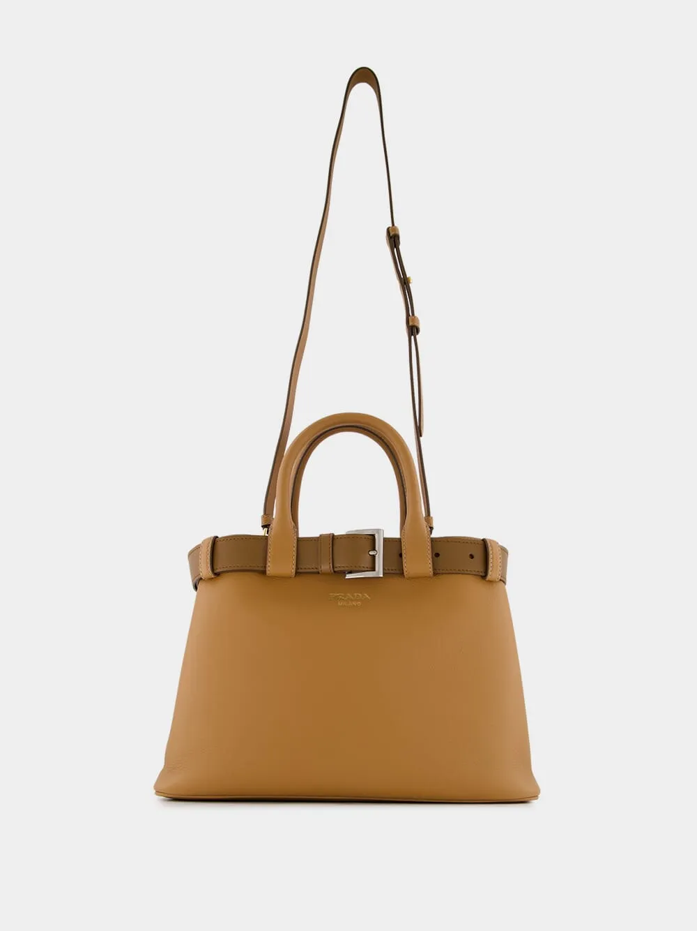 Caramel Buckle Medium Leather Handbag