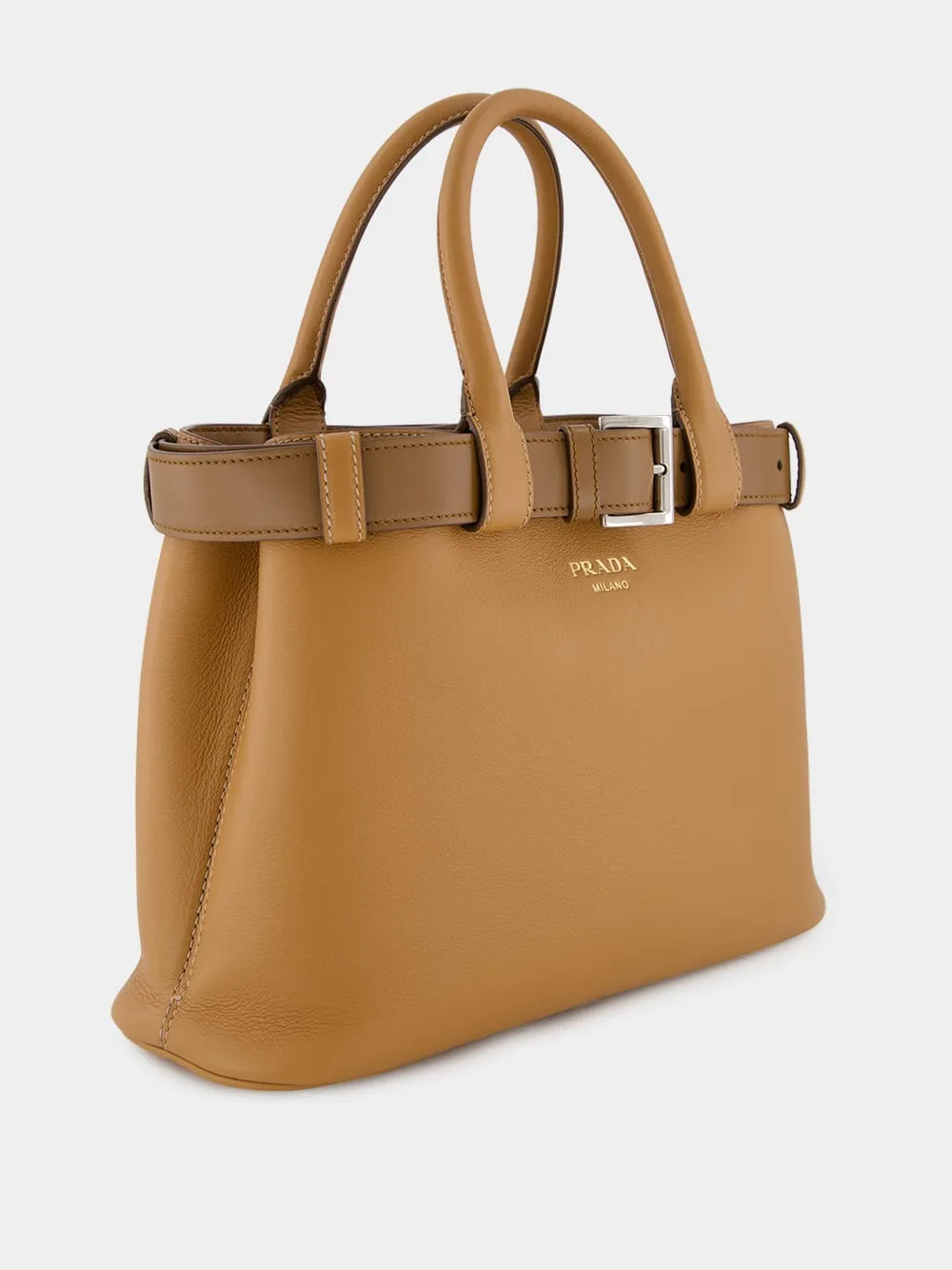 Caramel Buckle Medium Leather Handbag