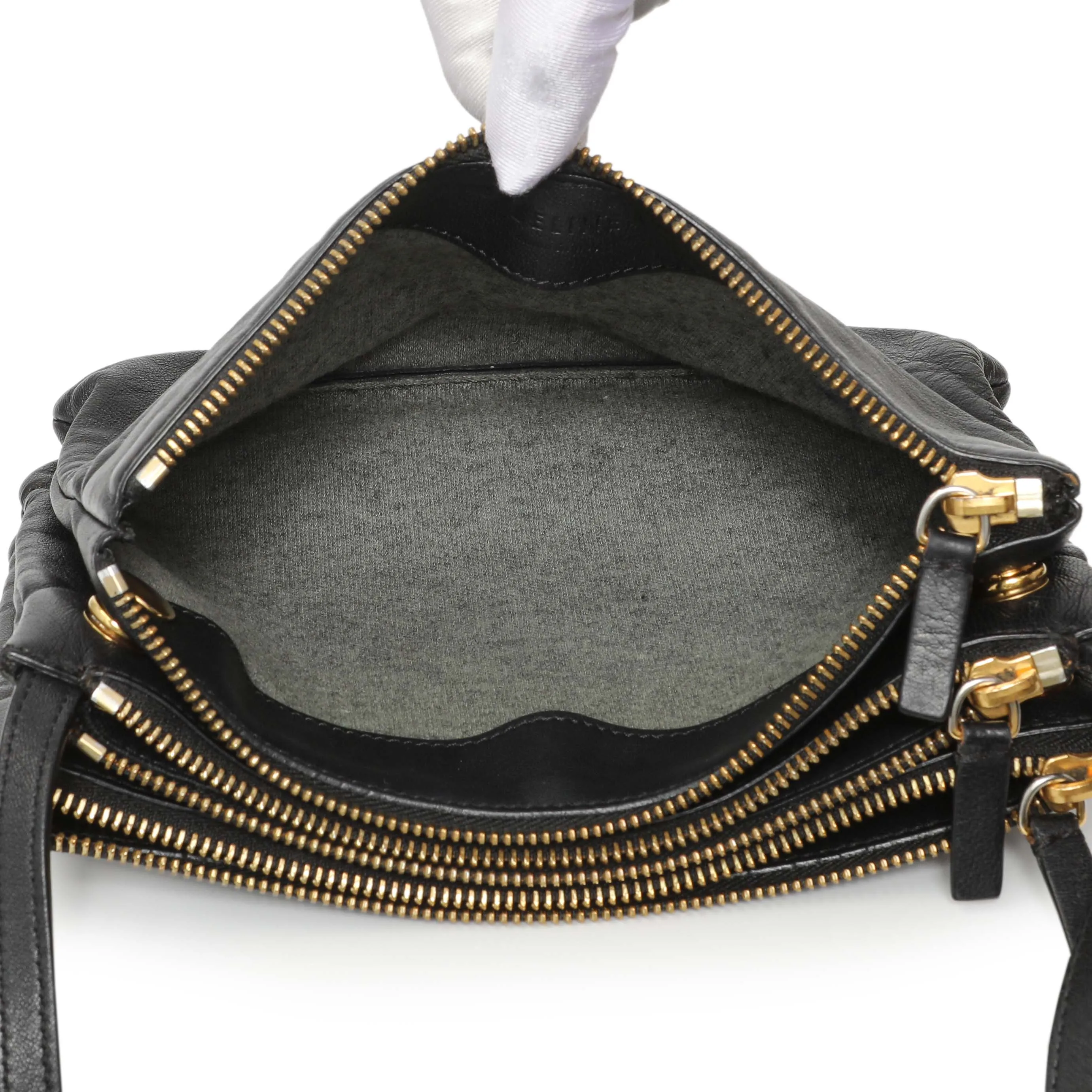 Celine Black Lambskin Small Trio Crossbody