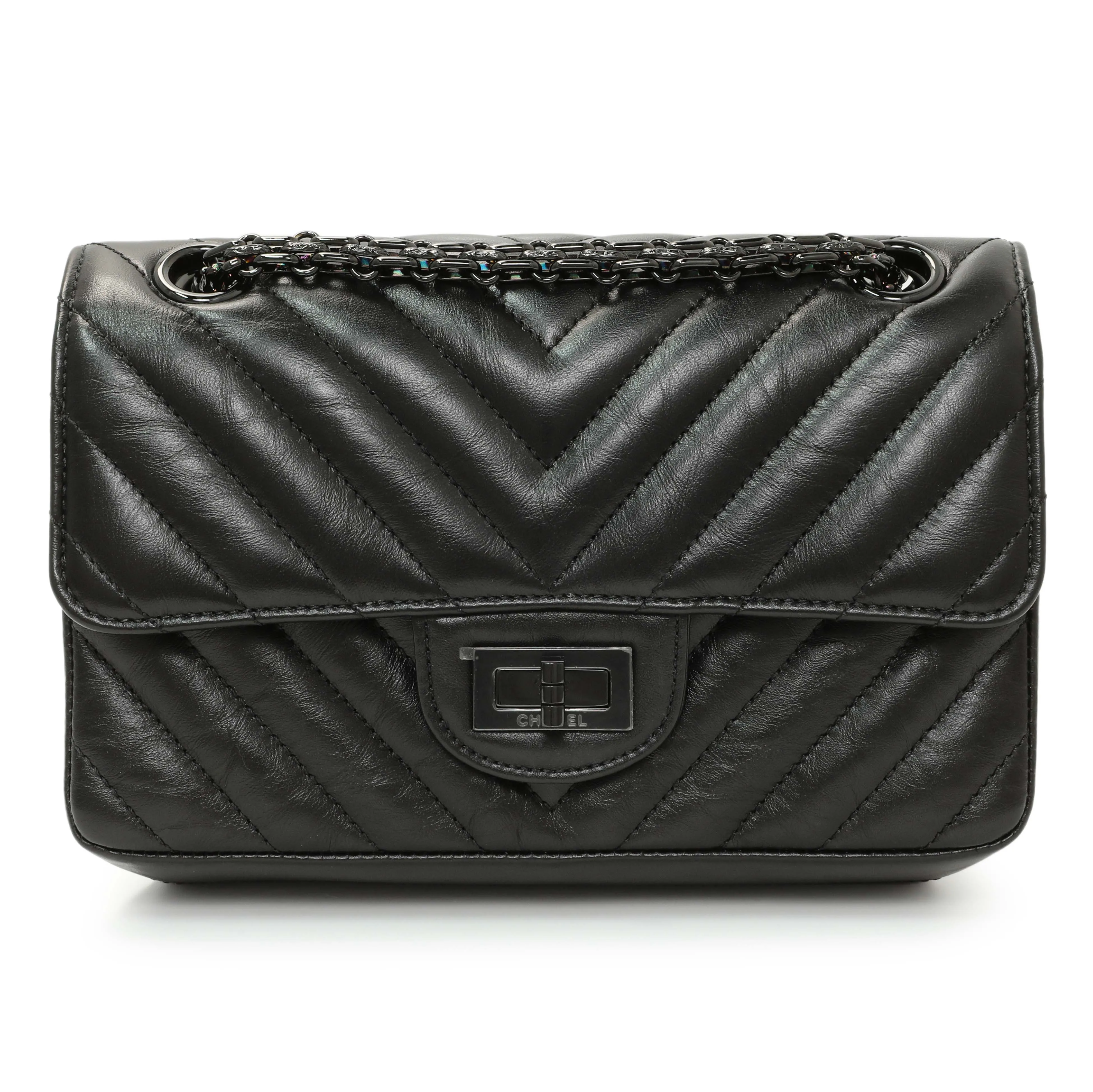 Chanel Black Aged Calfskin Chevron 2.55 Reissue Flap 224