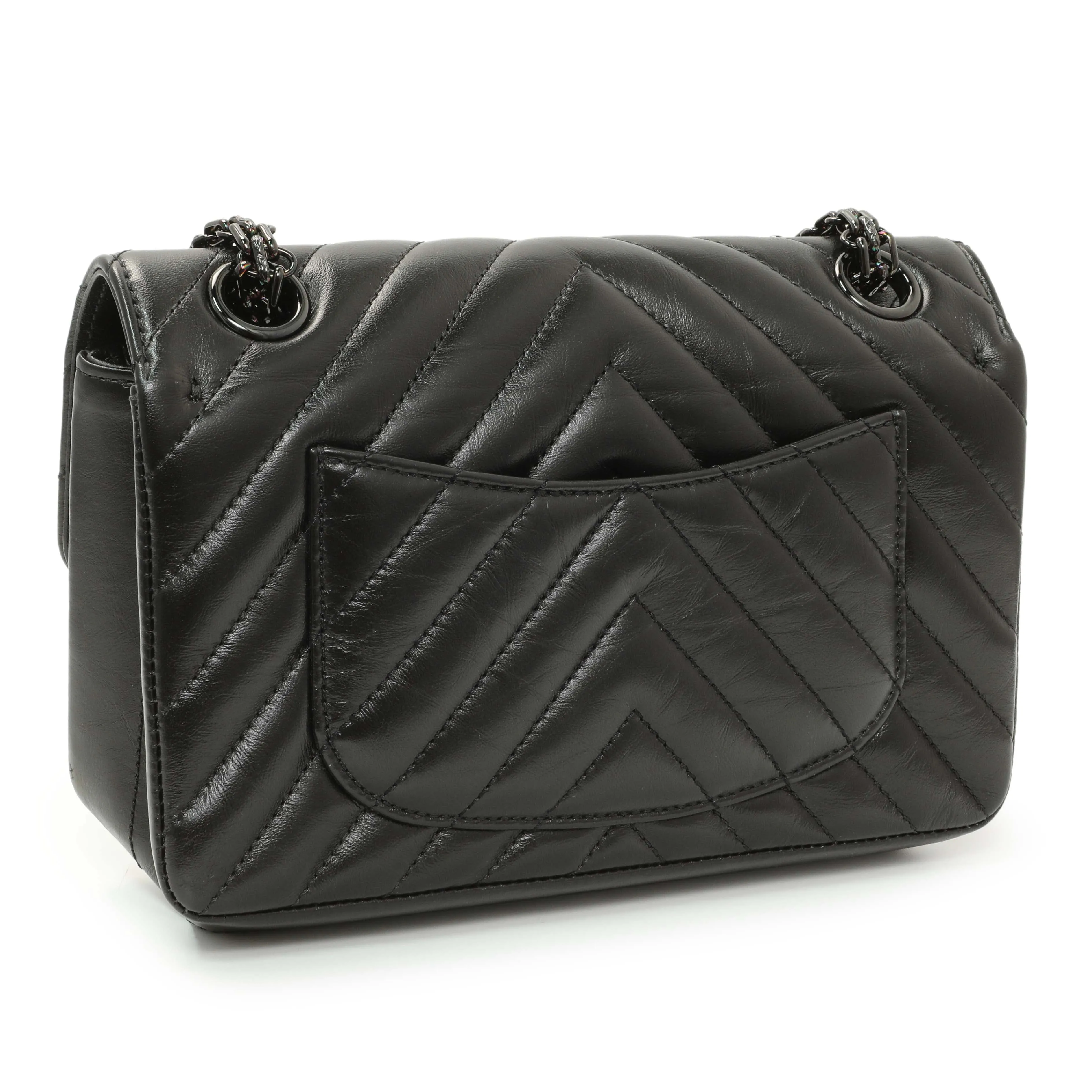 Chanel Black Aged Calfskin Chevron 2.55 Reissue Flap 224