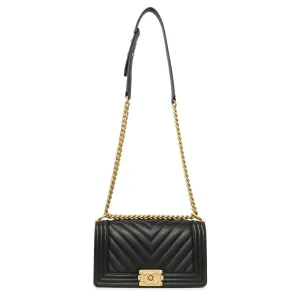 Chanel Black Calfskin Chevron Quilted Medium Boy Bag