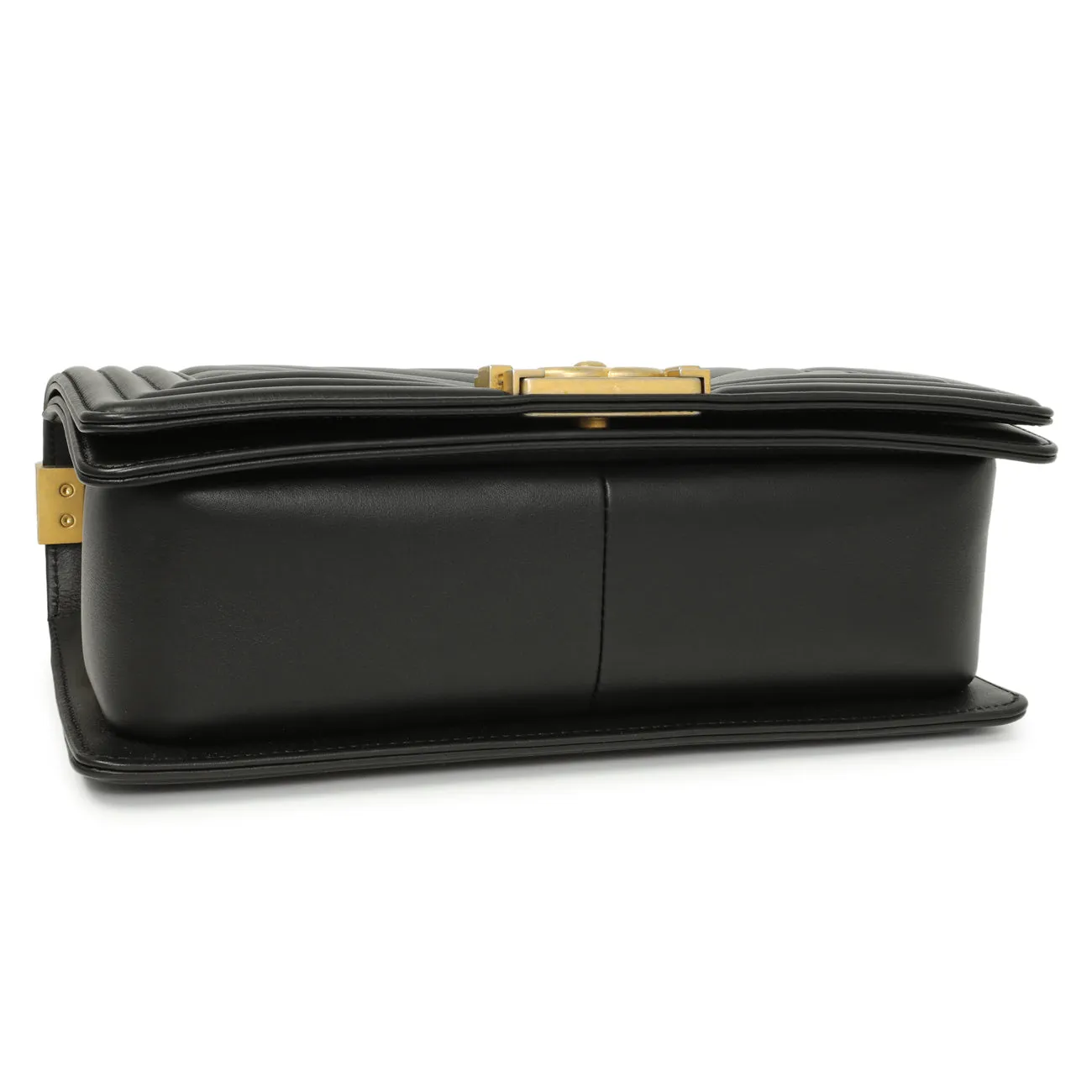 Chanel Black Calfskin Chevron Quilted Medium Boy Bag