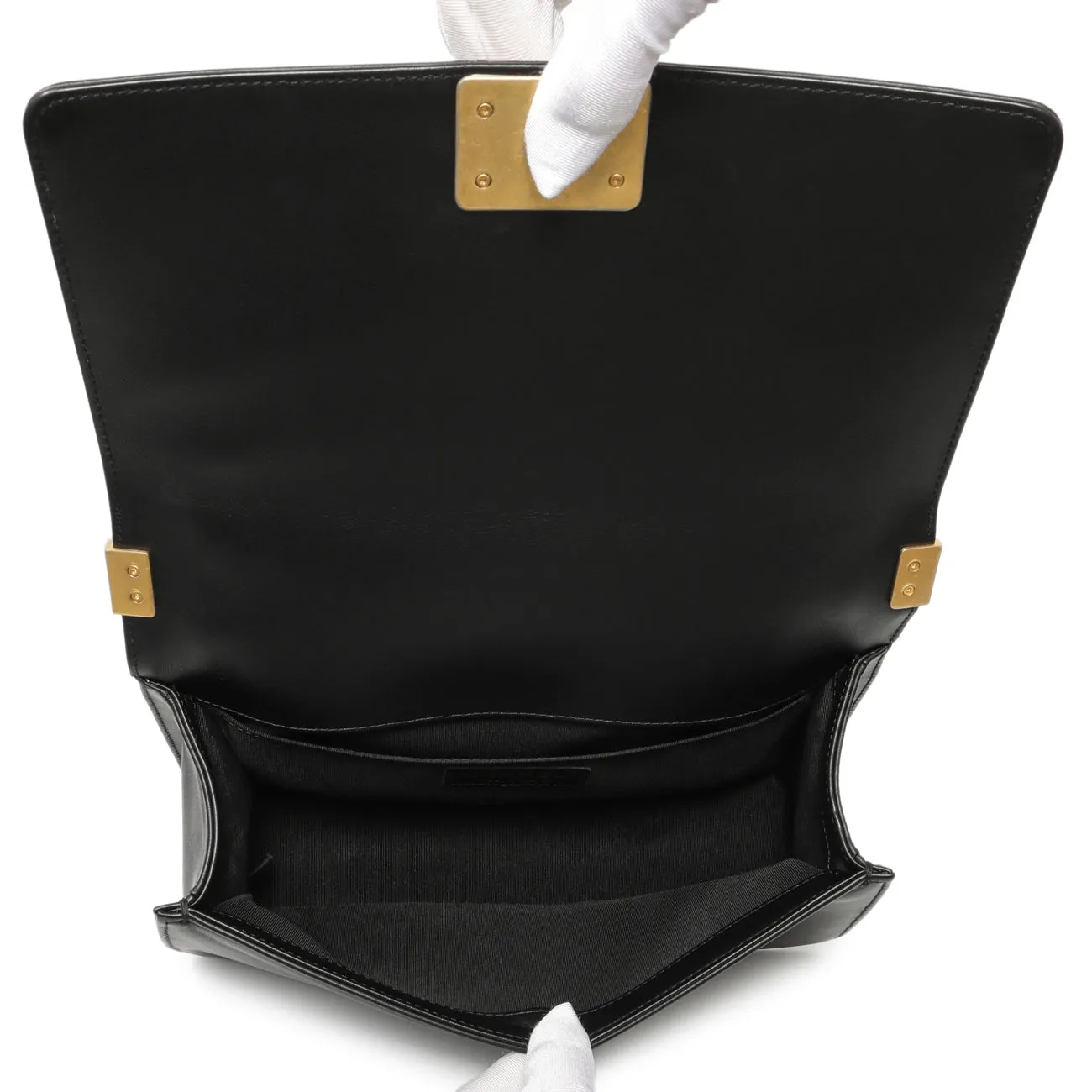 Chanel Black Calfskin Chevron Quilted Medium Boy Bag