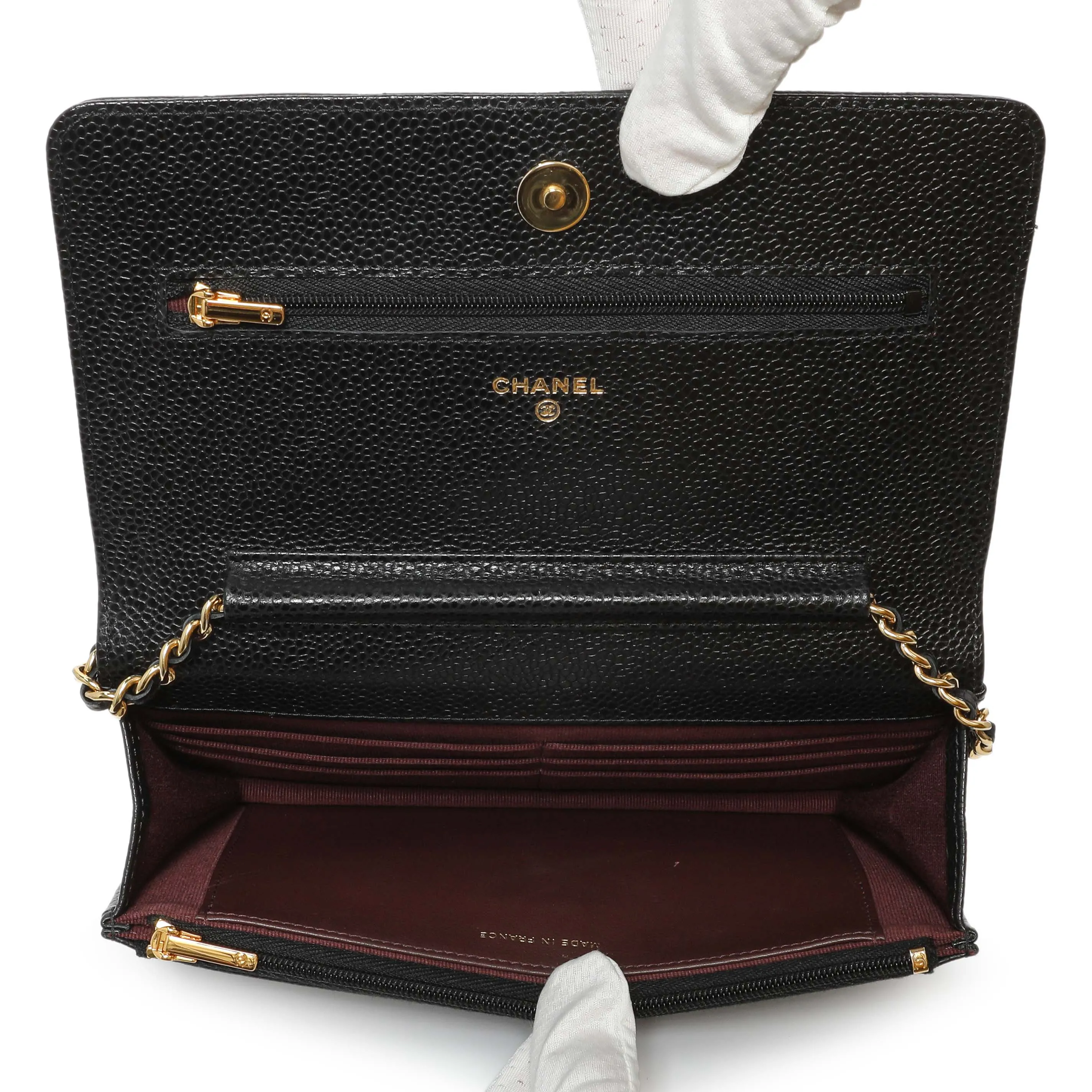 Chanel Black Quilted Caviar Wallet on Chain