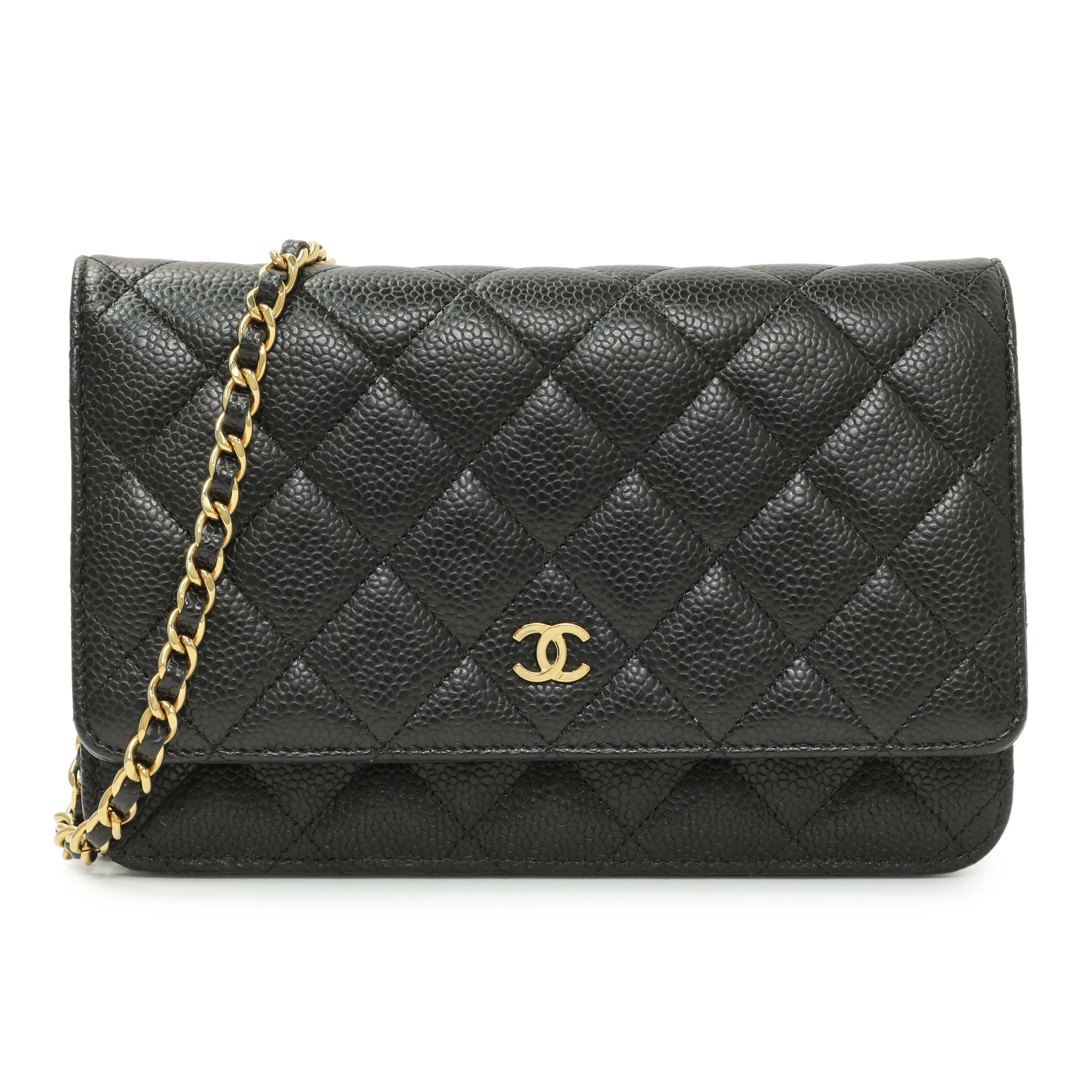 Chanel Black Quilted Caviar Wallet on Chain