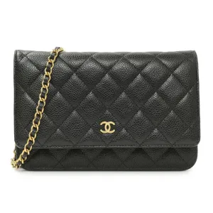 Chanel Black Quilted Caviar Wallet on Chain
