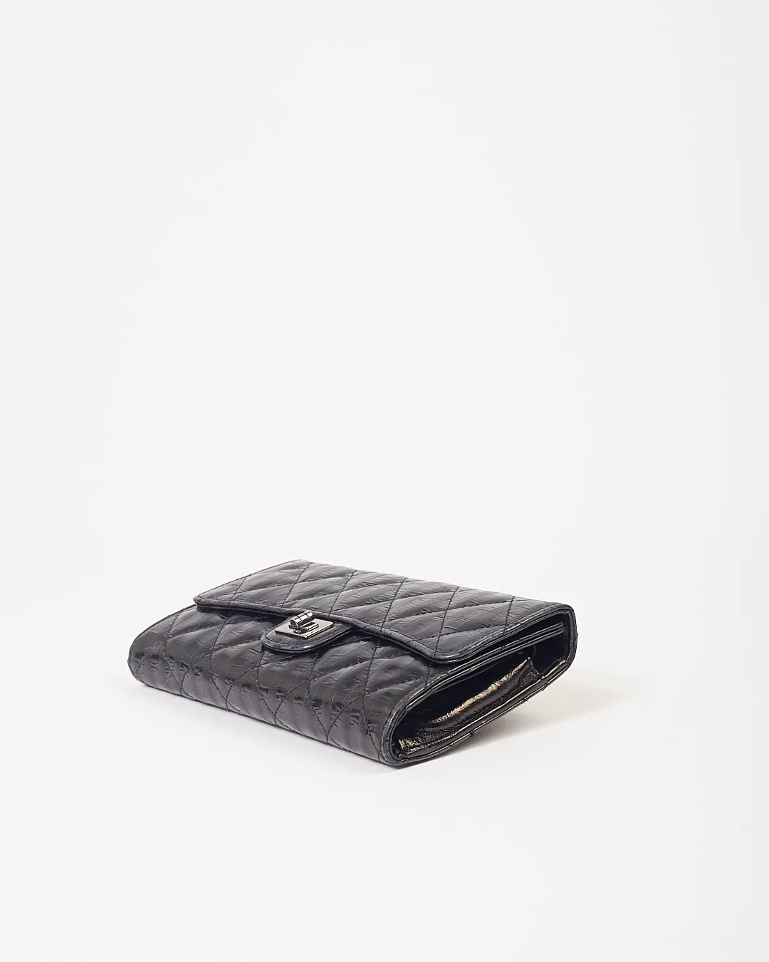 Chanel Black Striped Glazed Calfskin Reissue Long Flap Wallet