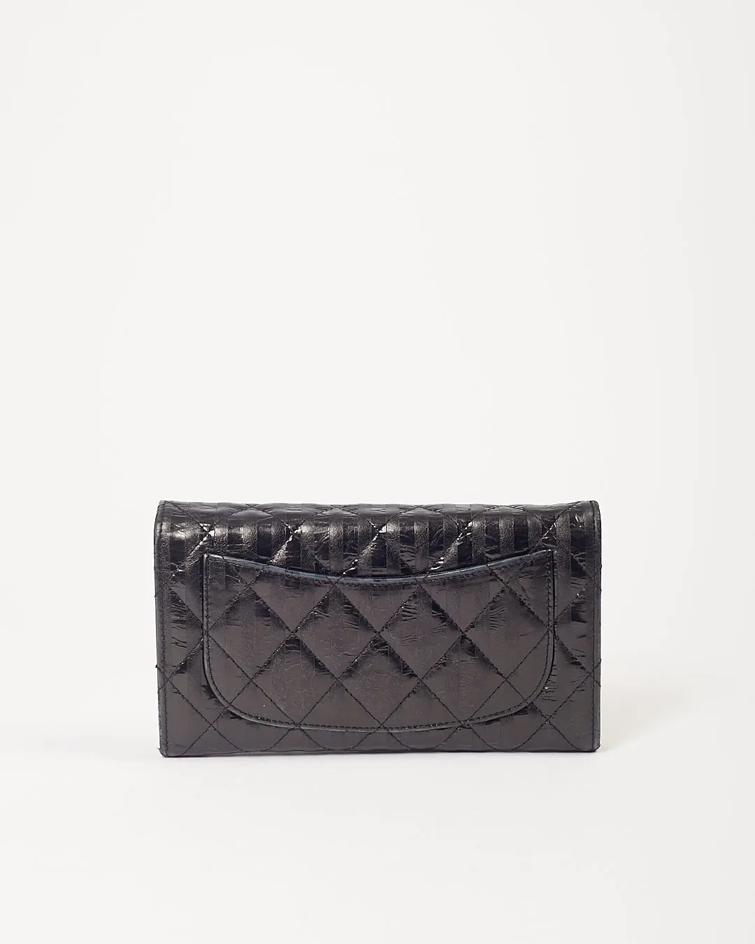 Chanel Black Striped Glazed Calfskin Reissue Long Flap Wallet