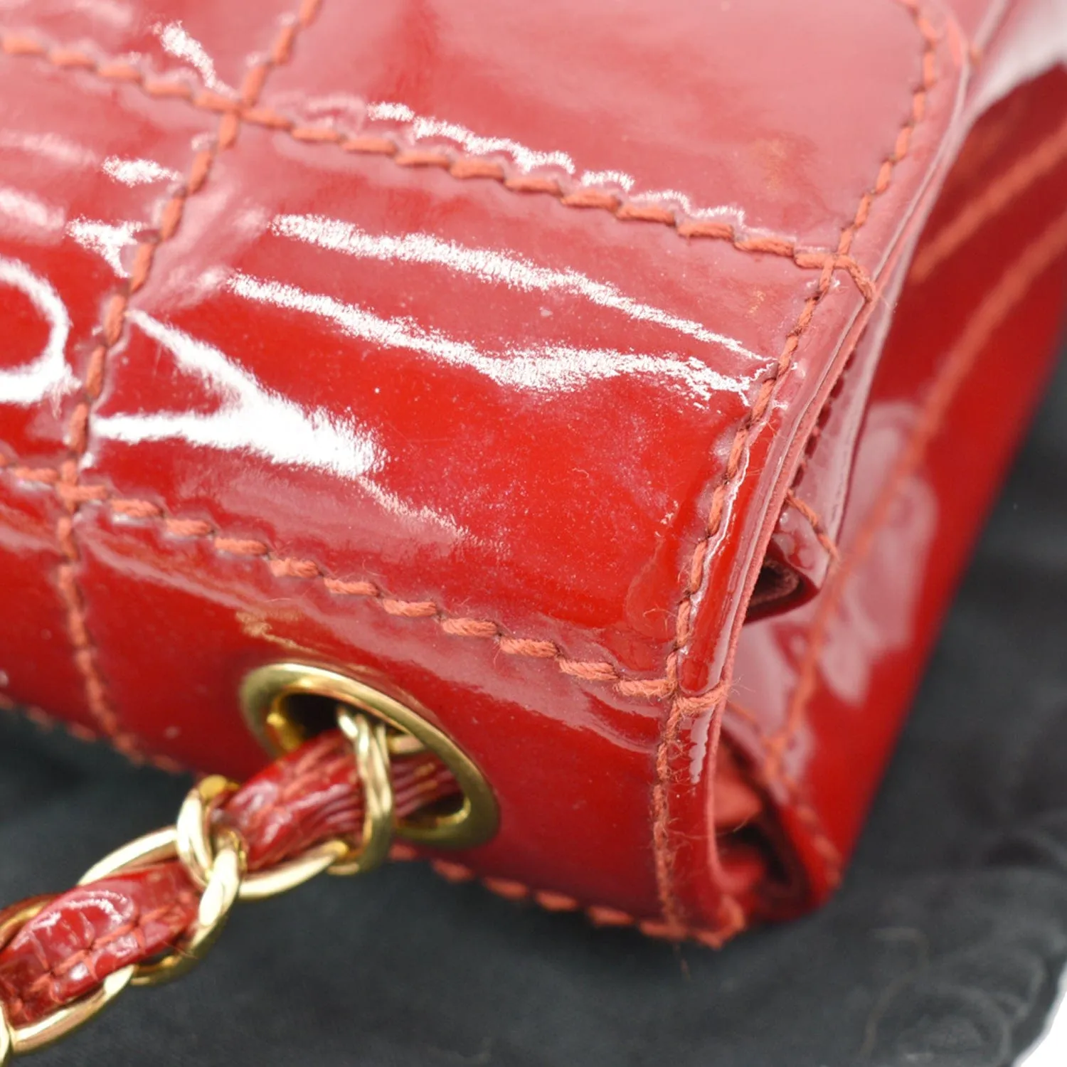 CHANEL Chocolate Bar Small Patent Leather Flap Shoulder Bag Red