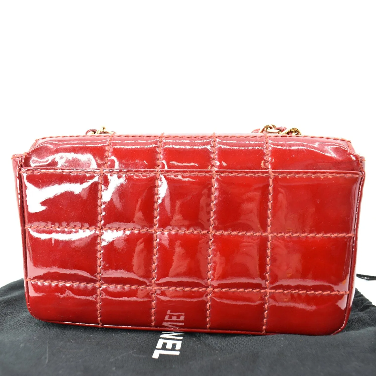 CHANEL Chocolate Bar Small Patent Leather Flap Shoulder Bag Red