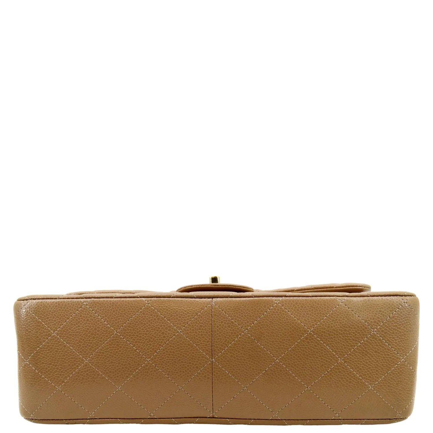CHANEL Classic Jumbo Double Flap Quilted Caviar Leather Shoulder Bag Beige