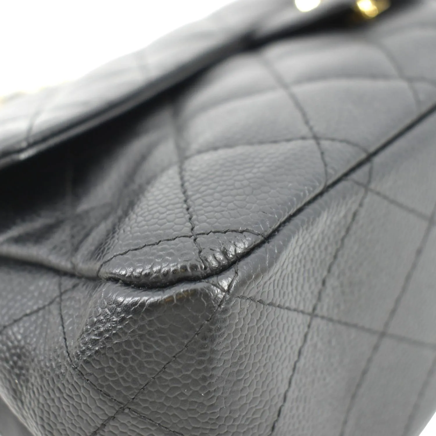 CHANEL Classic Jumbo Single Flap Quilted Caviar Leather Shoulder Bag Black