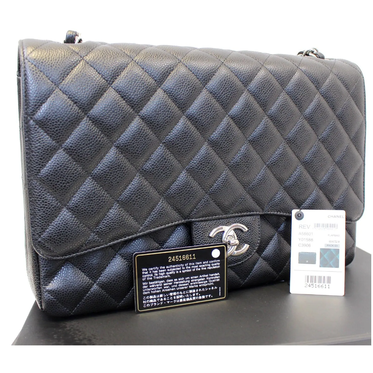 CHANEL Classic Maxi Jumbo Double Flap Caviar Leather Shoulder Bag