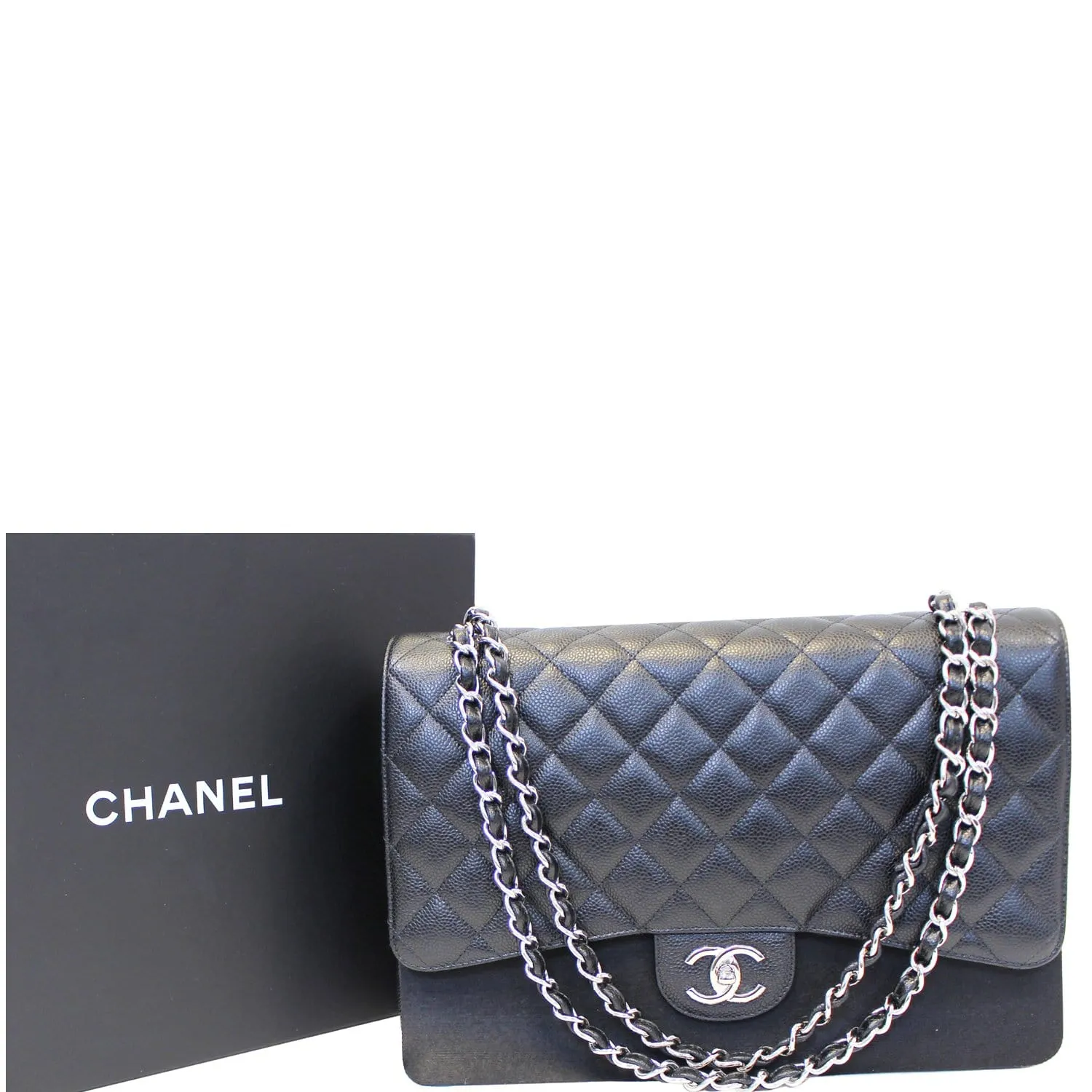 CHANEL Classic Maxi Jumbo Double Flap Caviar Leather Shoulder Bag