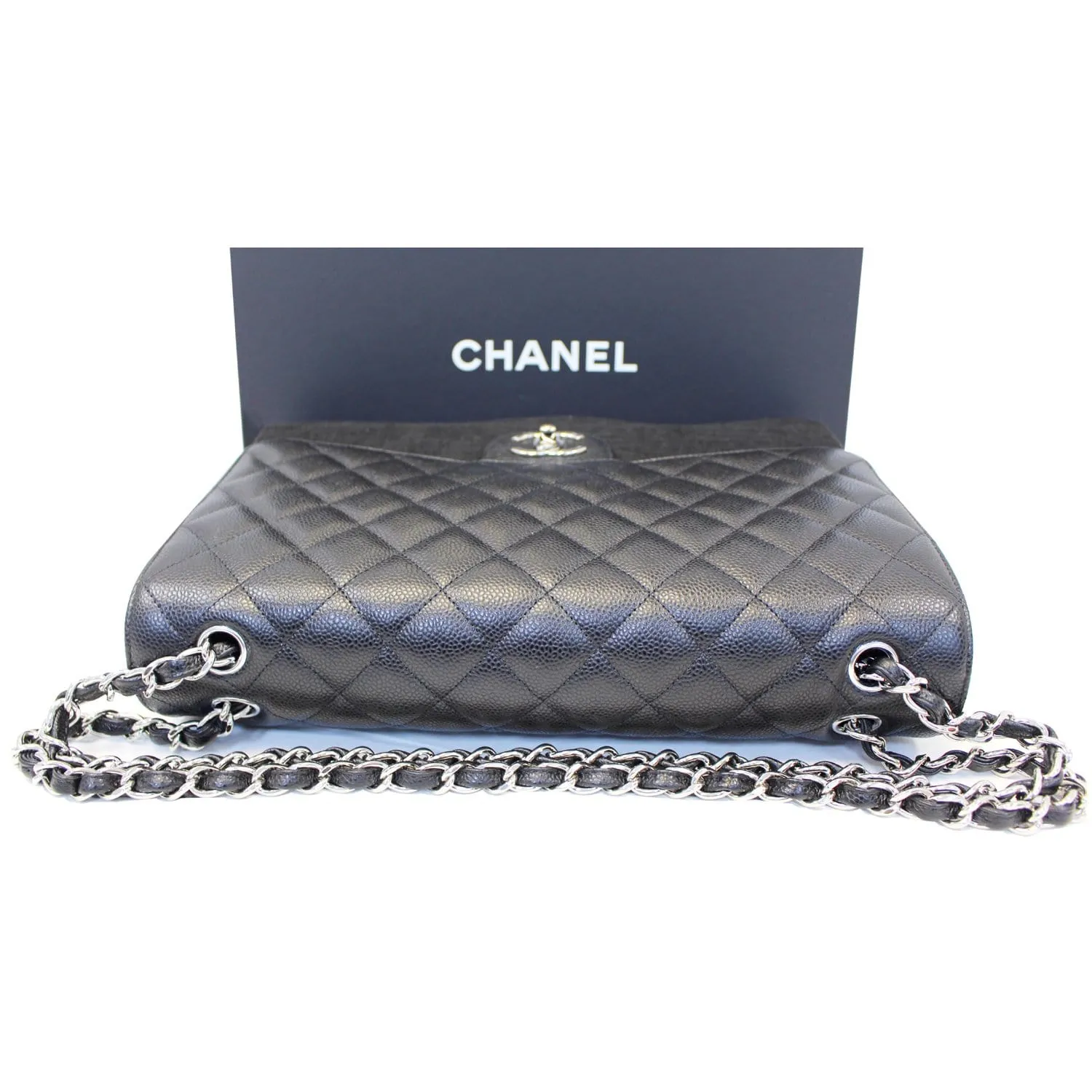 CHANEL Classic Maxi Jumbo Double Flap Caviar Leather Shoulder Bag