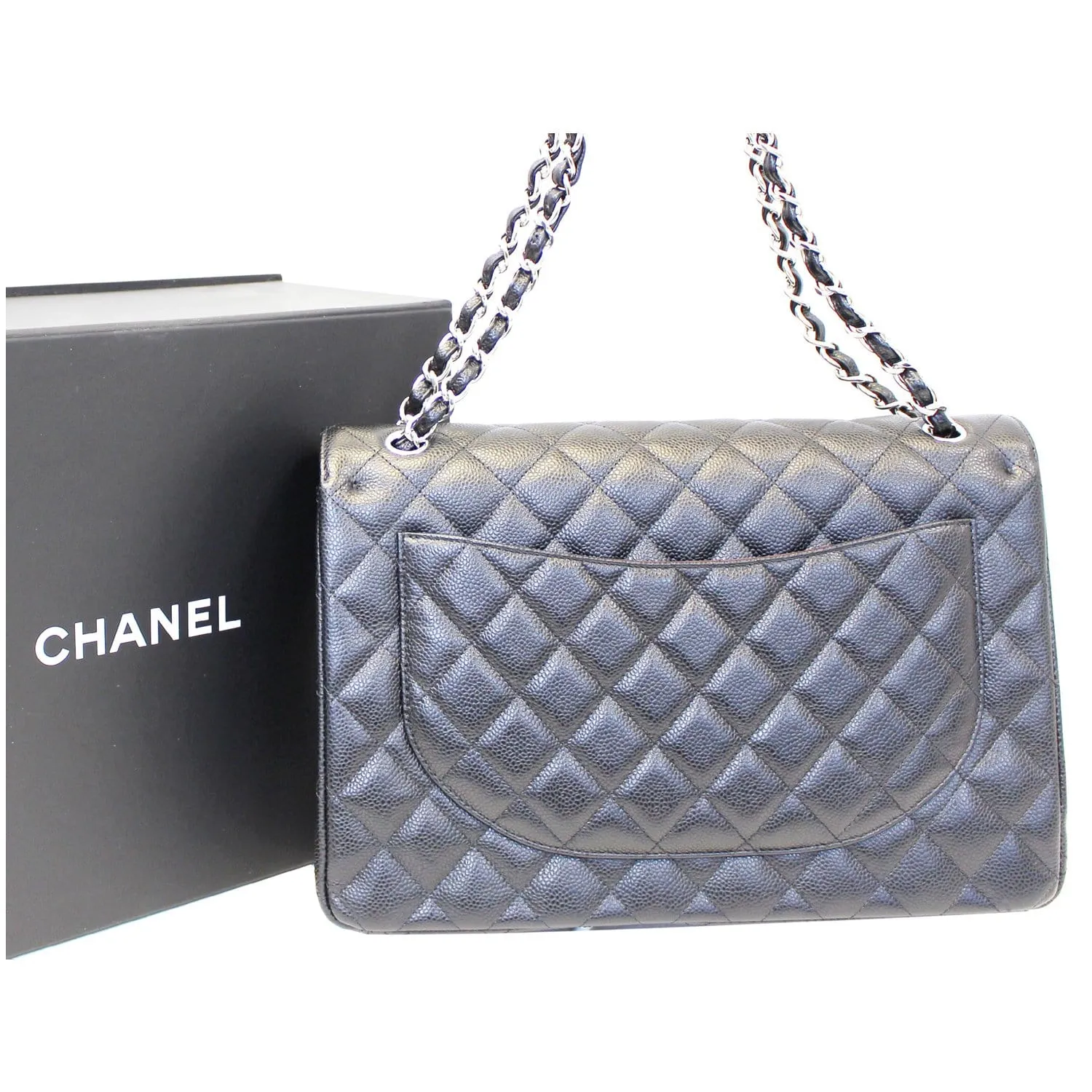 CHANEL Classic Maxi Jumbo Double Flap Caviar Leather Shoulder Bag
