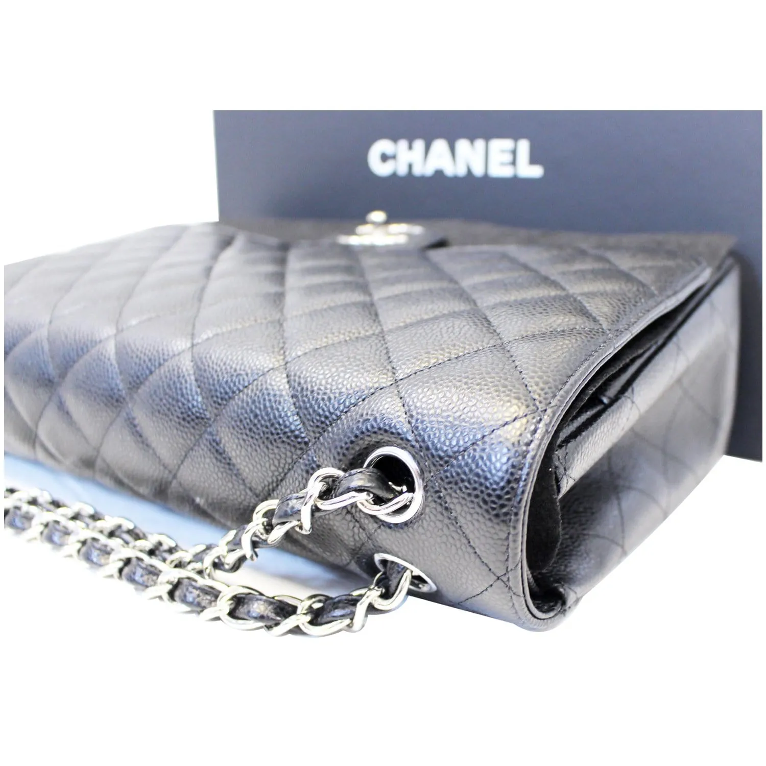 CHANEL Classic Maxi Jumbo Double Flap Caviar Leather Shoulder Bag