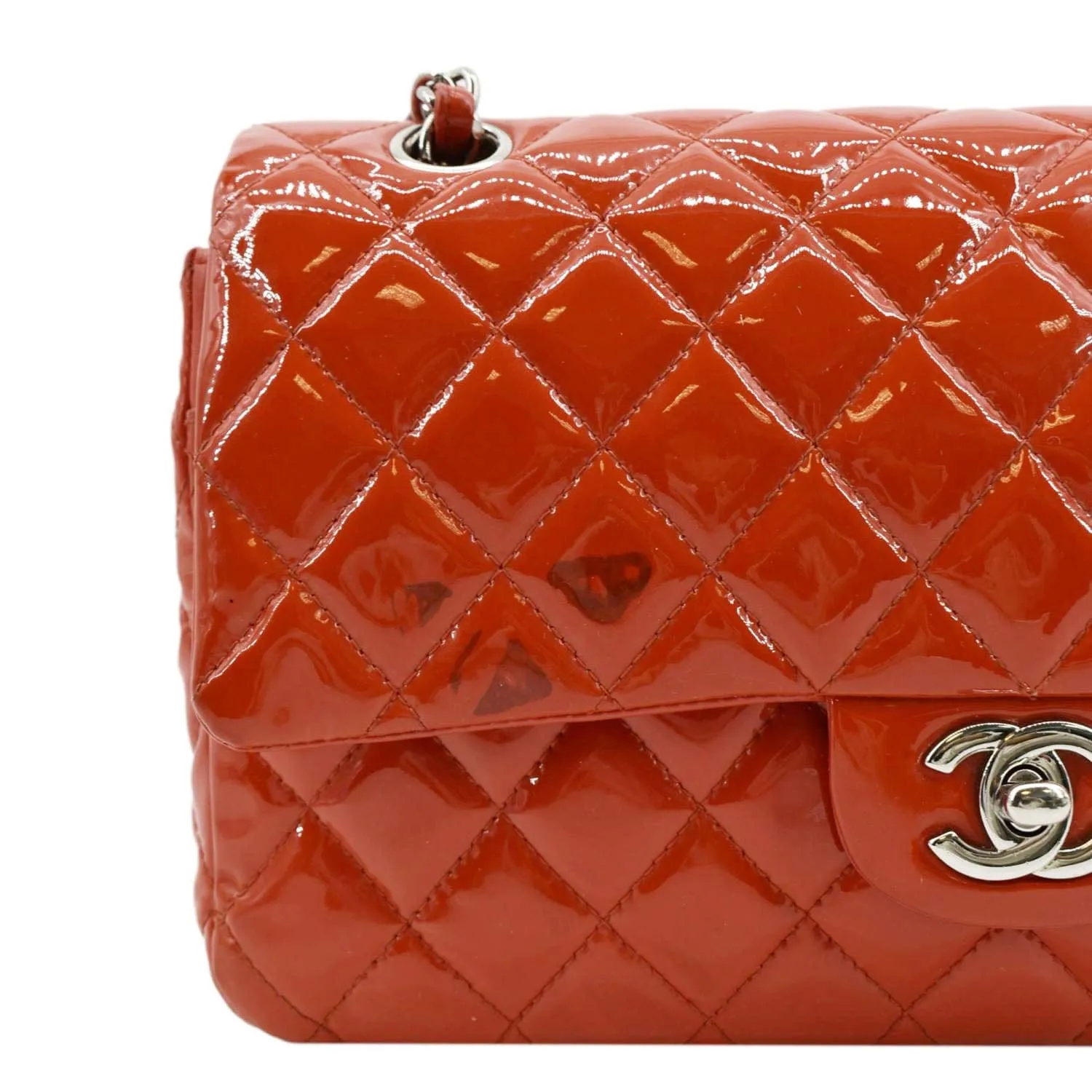 CHANEL Classic Medium Double Flap Patent Leather Shoulder Bag Red
