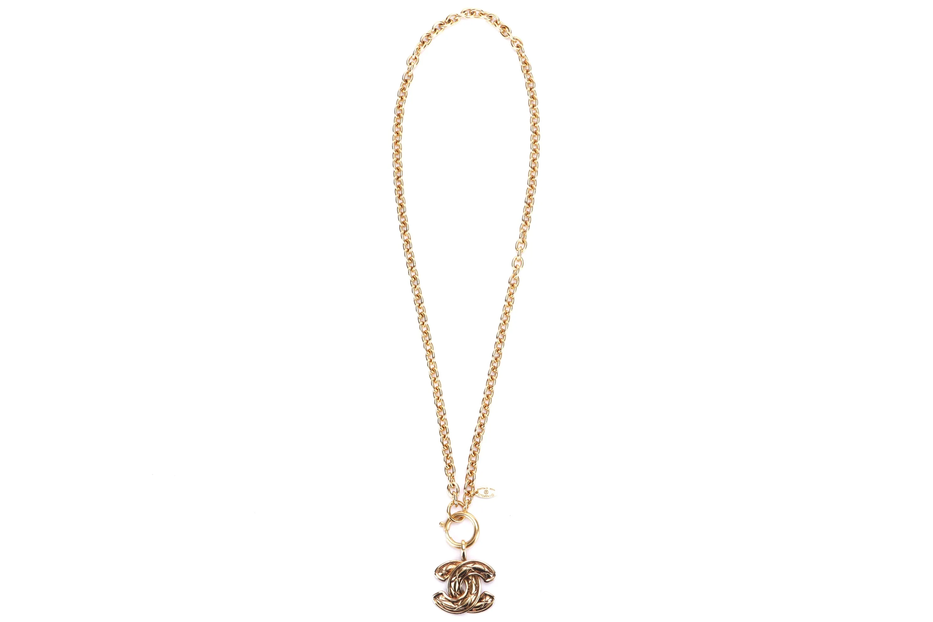 CHANEL GOLD PLATED NECKLACE 3857 CC QUILTED, LENGTH 56CM