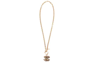 CHANEL GOLD PLATED NECKLACE 3857 CC QUILTED, LENGTH 56CM
