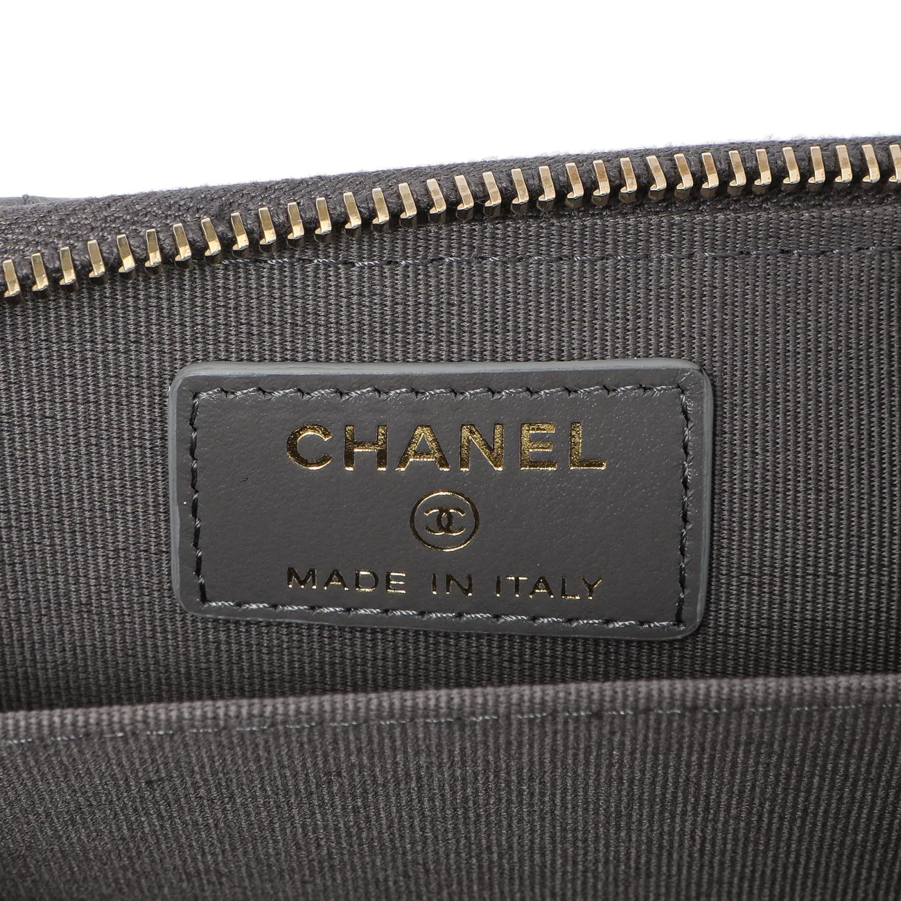 Chanel Grey Quilted Lambskin 19 Vertical Zip Card Holder Wallet