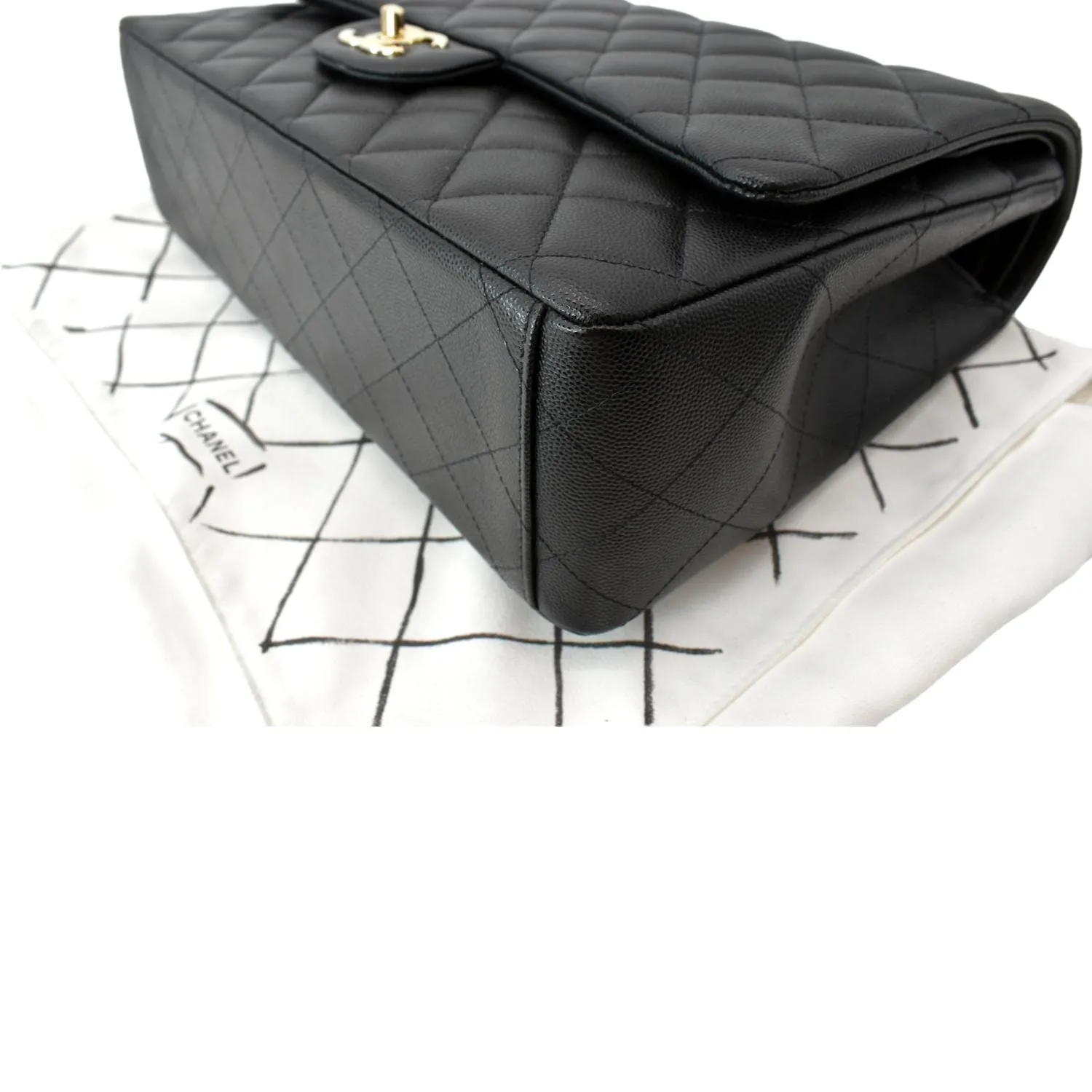 CHANEL Maxi Classic Flap Caviar Leather Shoulder Bag Black