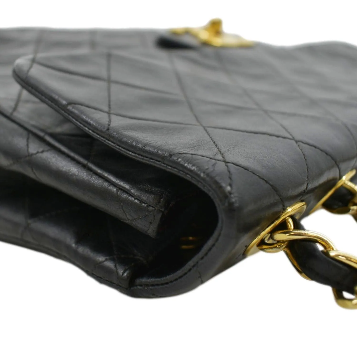 CHANEL Maxi Vintage Flap Quilted Leather Shoulder Bag Black