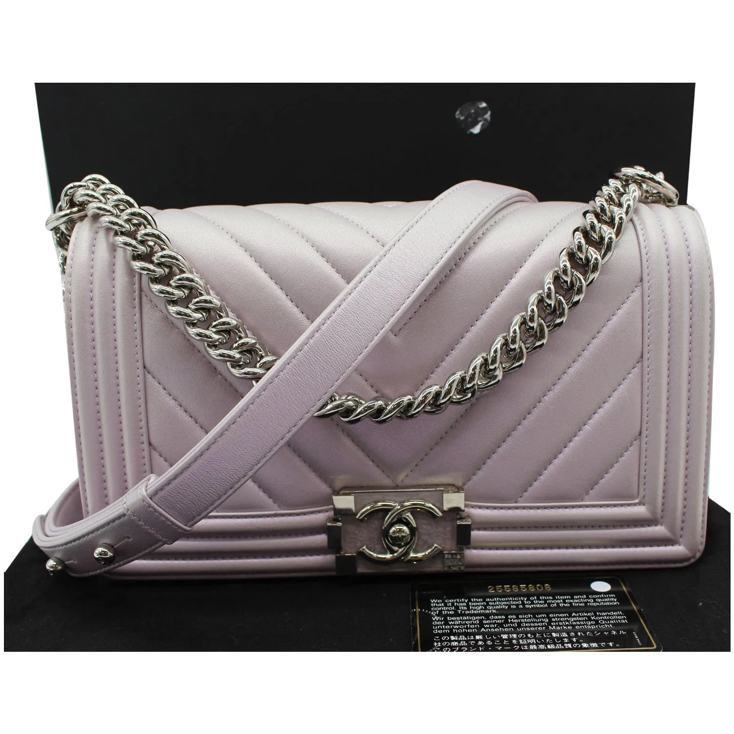 CHANEL Medium Boy Flap Chevron Leather Shoulder Bag Iridescent Lilac