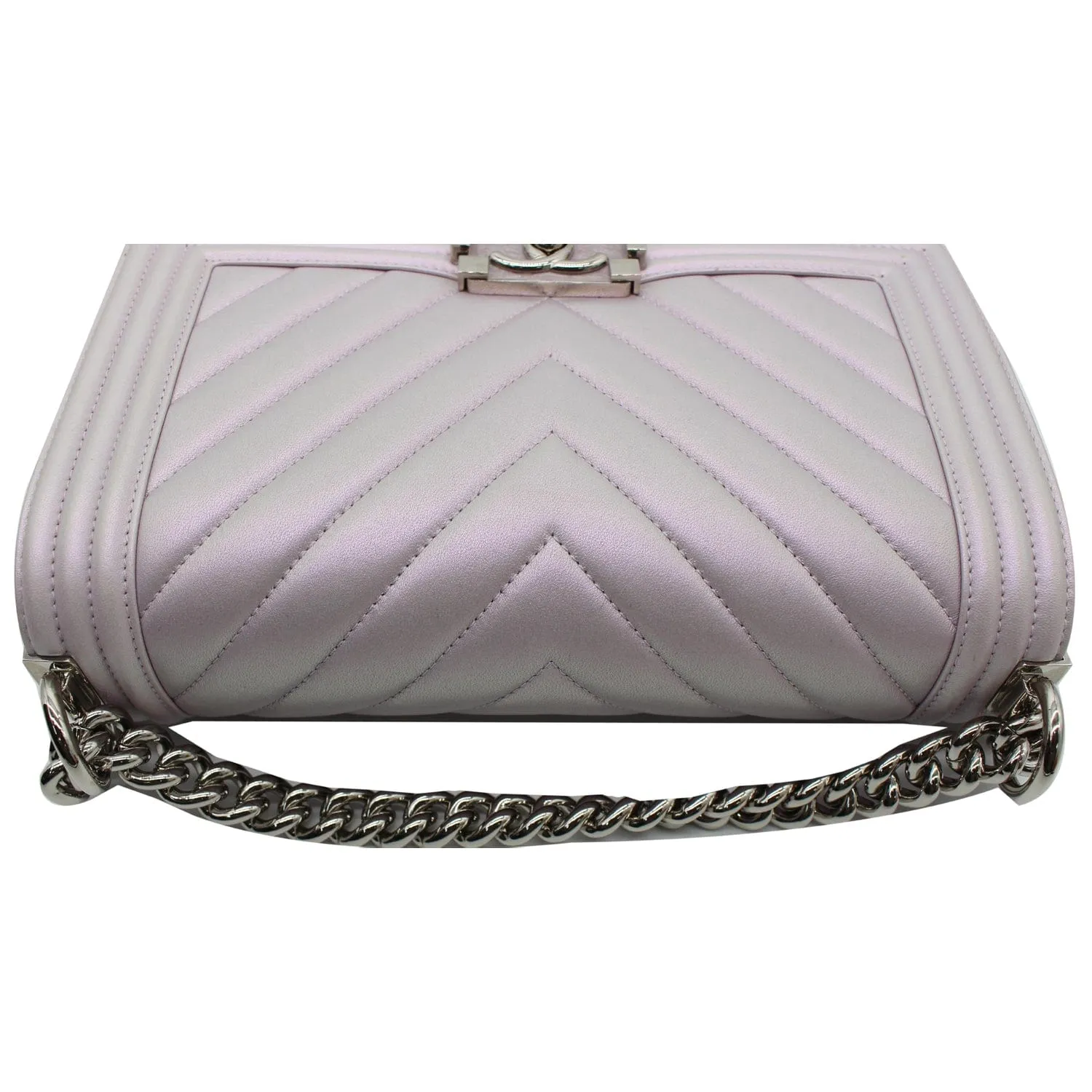 CHANEL Medium Boy Flap Chevron Leather Shoulder Bag Iridescent Lilac