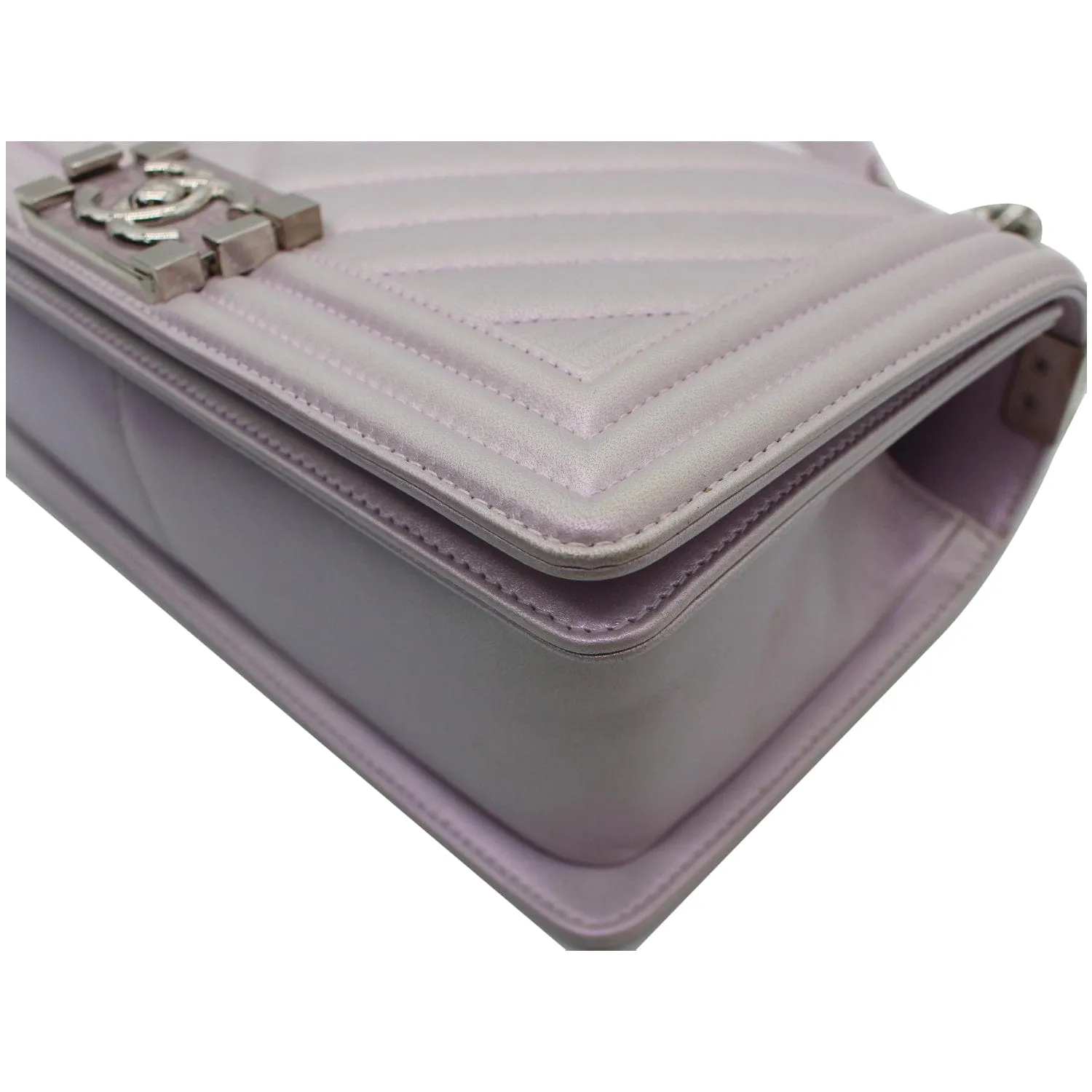 CHANEL Medium Boy Flap Chevron Leather Shoulder Bag Iridescent Lilac