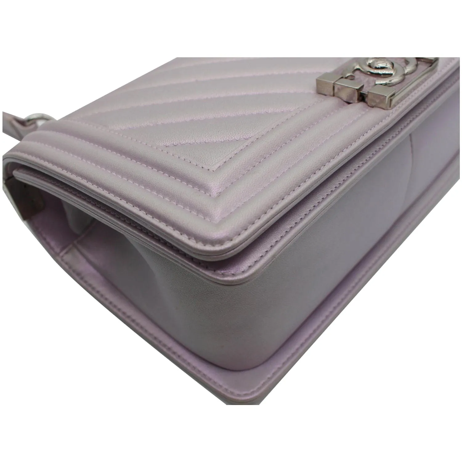 CHANEL Medium Boy Flap Chevron Leather Shoulder Bag Iridescent Lilac