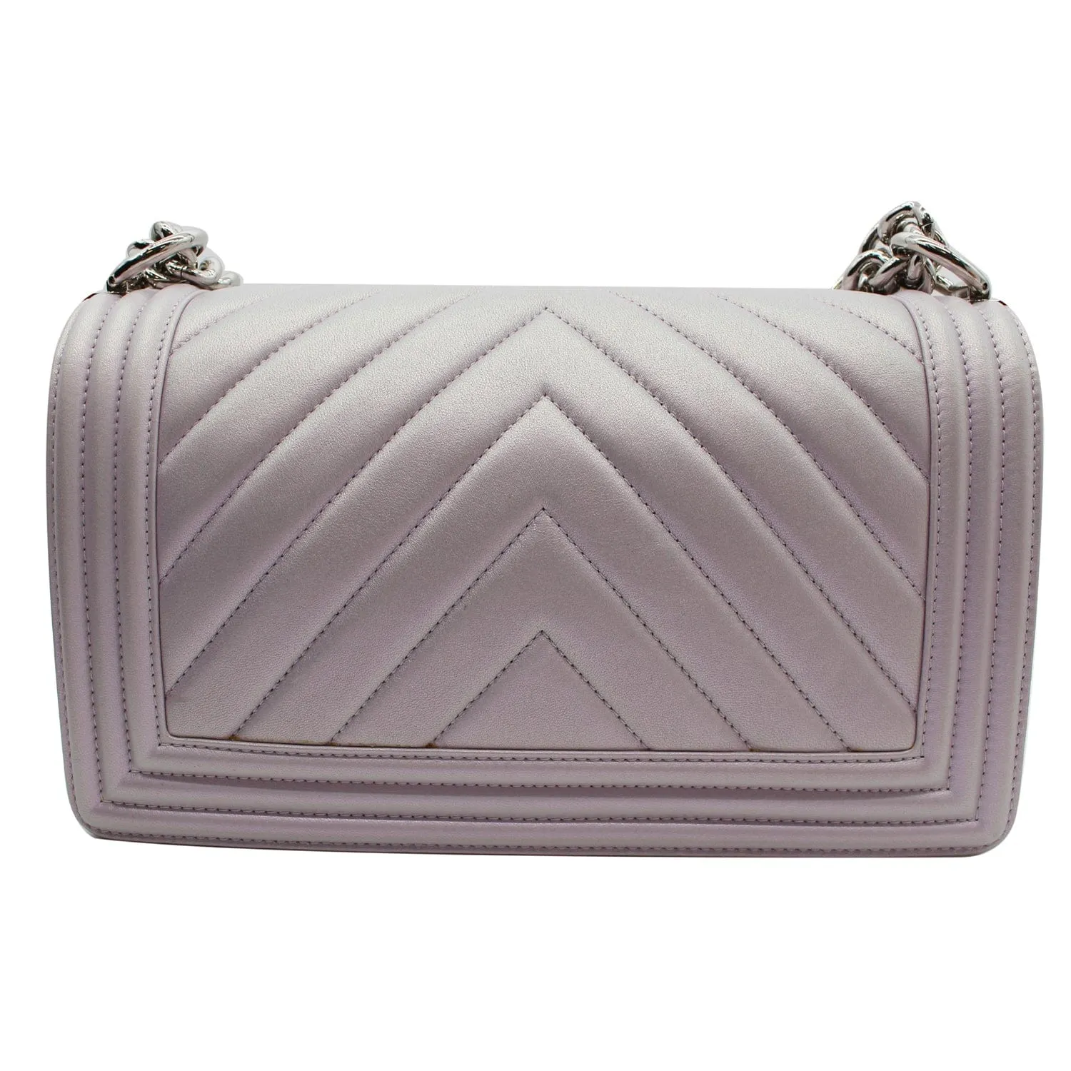 CHANEL Medium Boy Flap Chevron Leather Shoulder Bag Iridescent Lilac