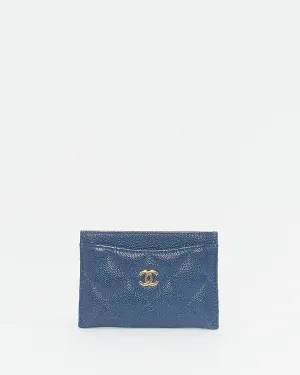 Chanel Navy Blue Caviar Leather Card Holder