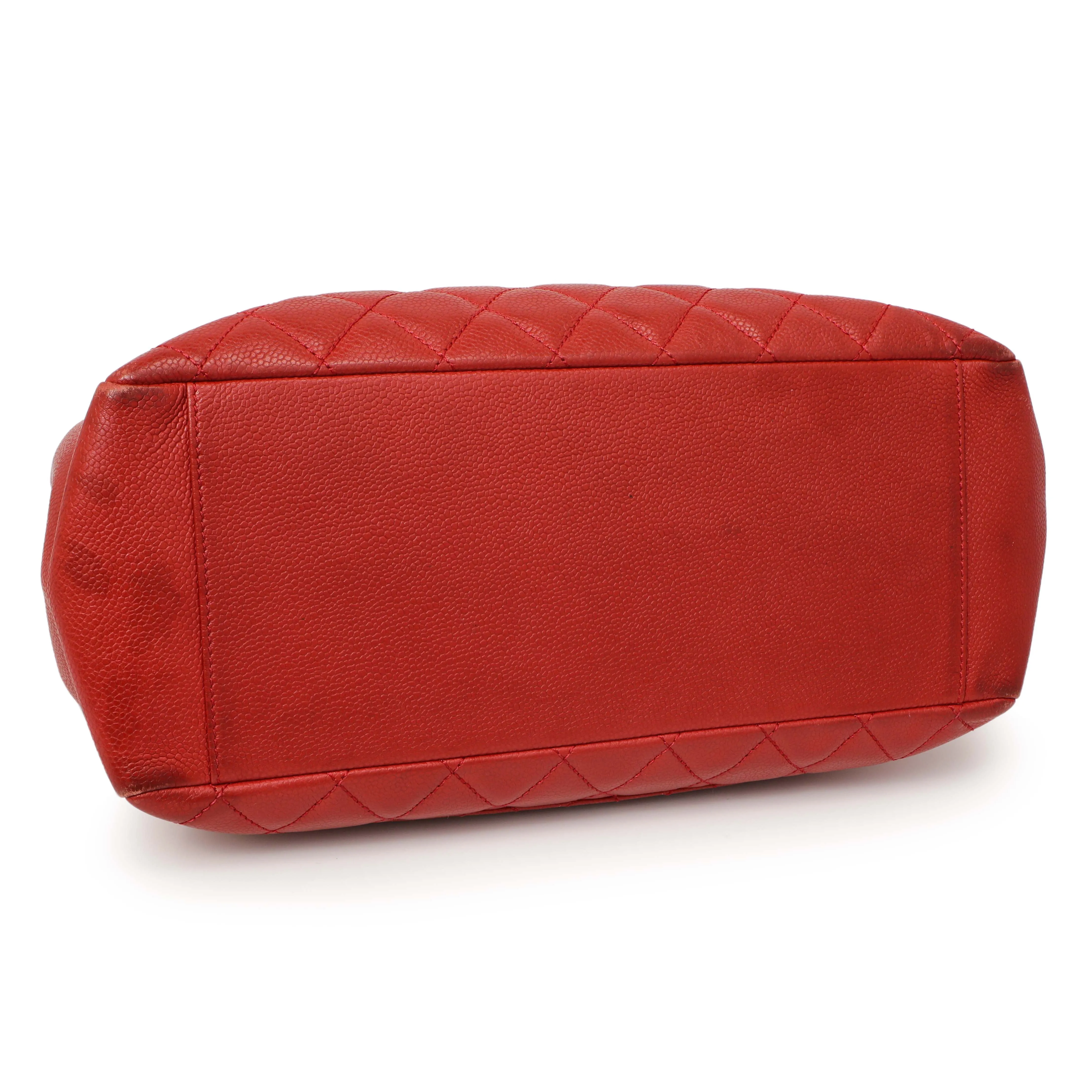Chanel Red Quilted Caviar Grand Shopping Tote GST
