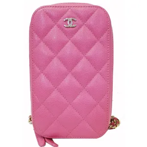 CHANEL Wallet On Chain WOC Caviar Leather Phone Holder Pink