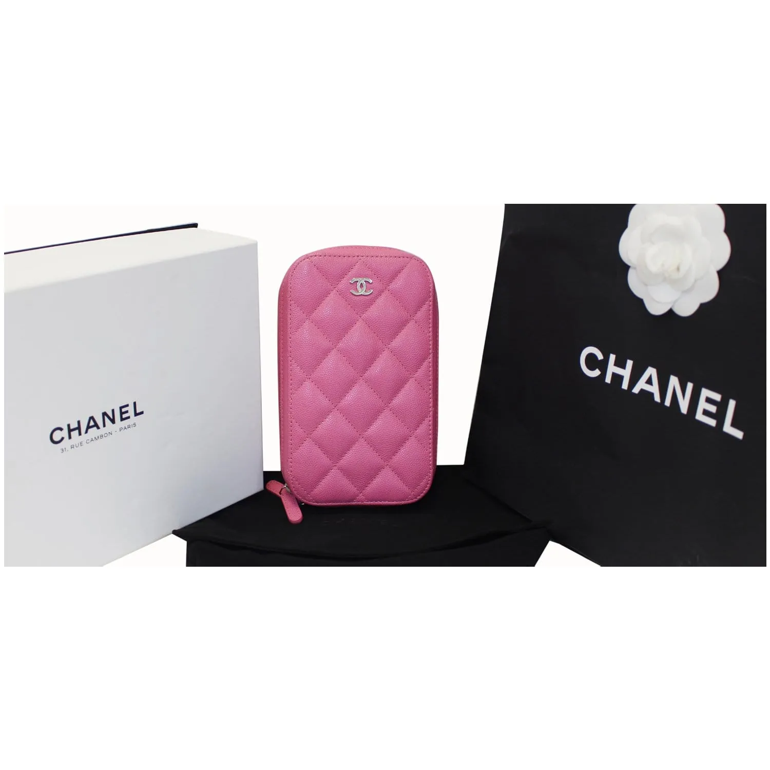 CHANEL Wallet On Chain WOC Caviar Leather Phone Holder Pink