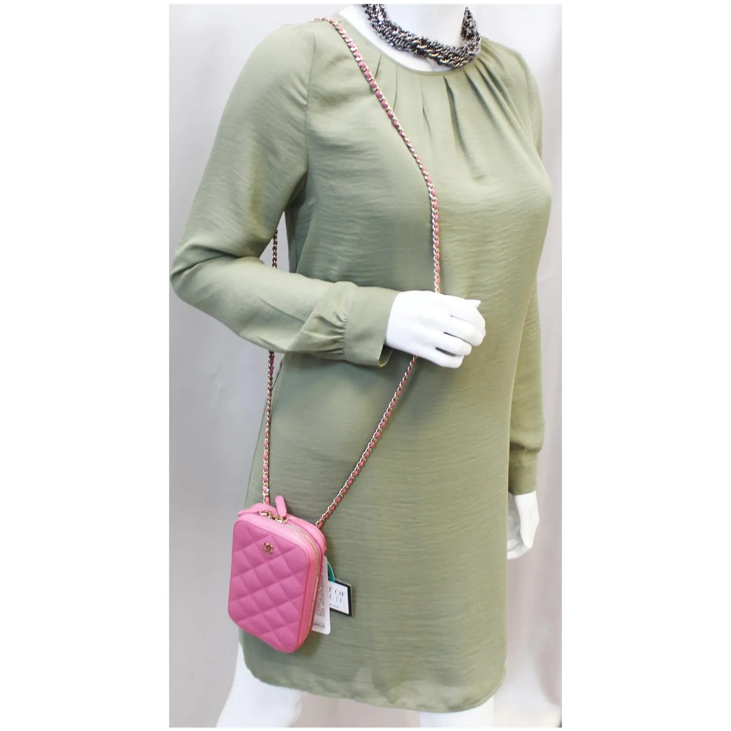 CHANEL Wallet On Chain WOC Caviar Leather Phone Holder Pink